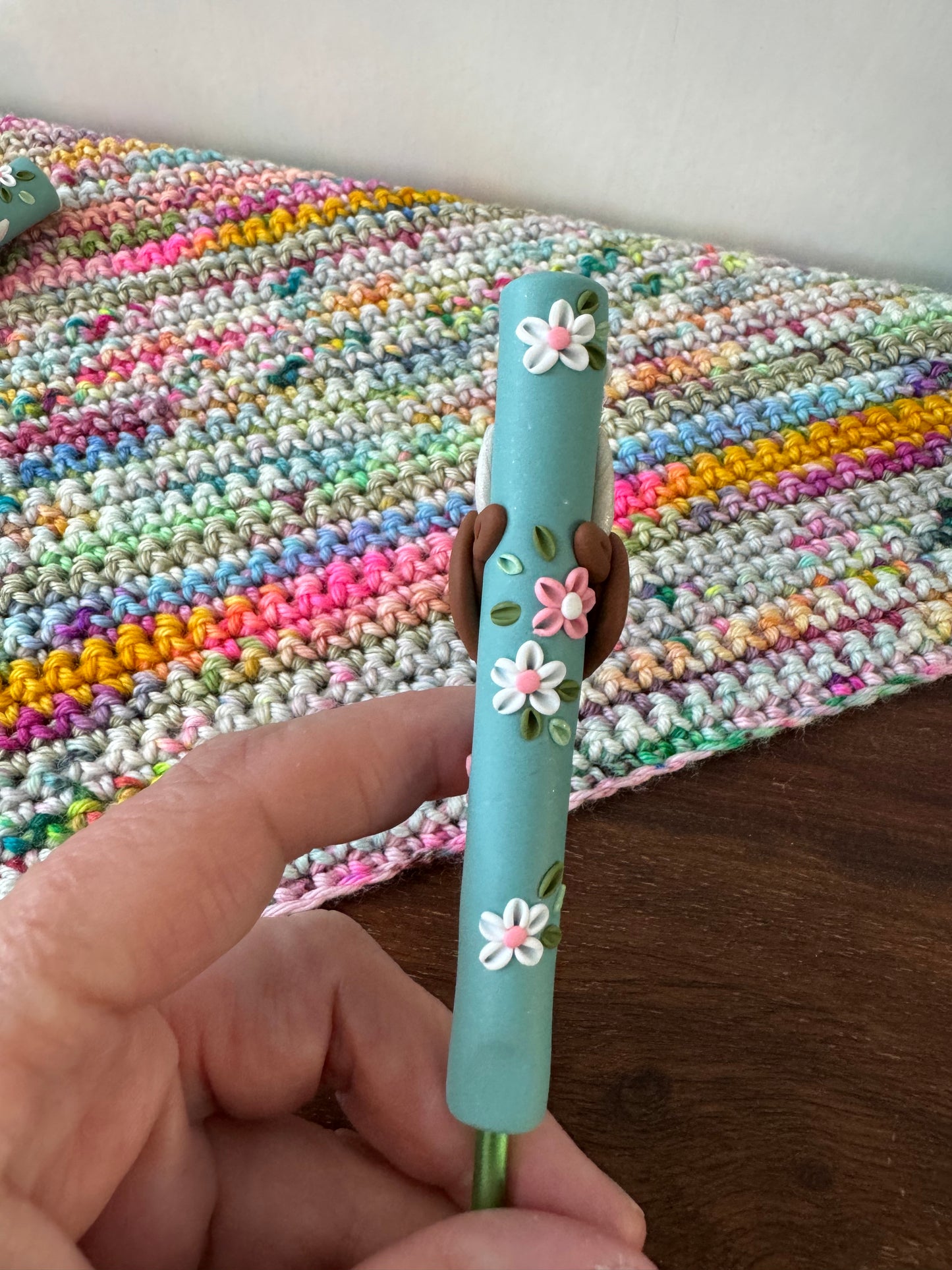 Sea Green Highland Cow Crochet Hook, Polymer Clay Cow Crochet Hook