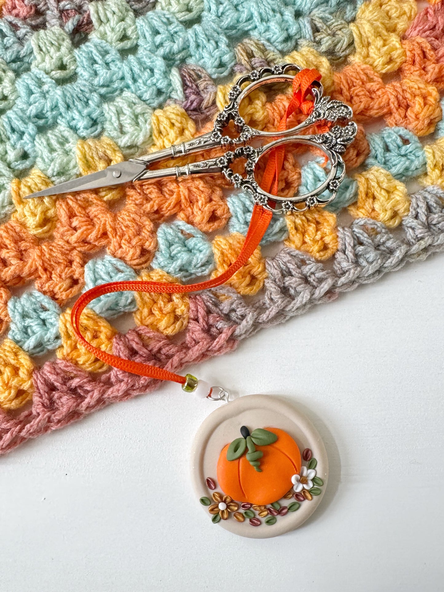 Pumpkin Polymer Clay Button Scissor Fob