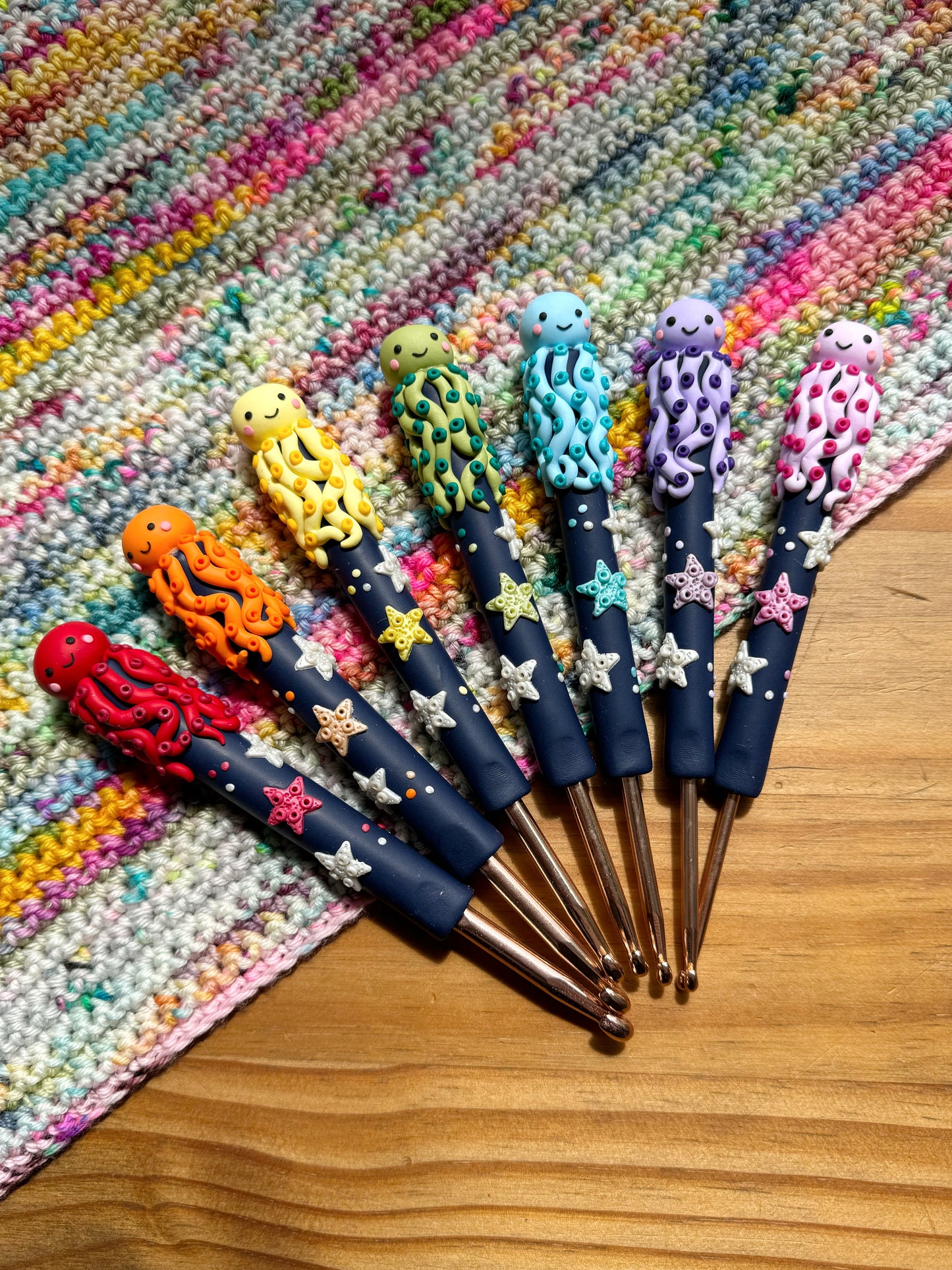 Set of 7 Rainbow Octopus Crochet Hooks