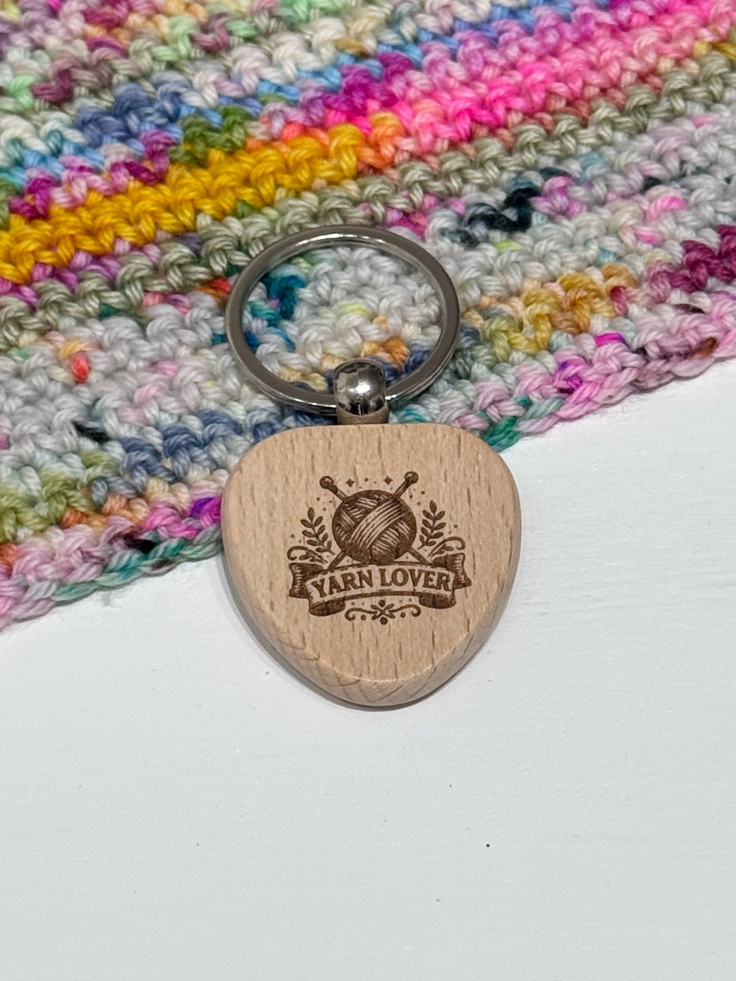 Wooden Heart Keyring – Yarn Lover Accessories for Knitters and Crocheters