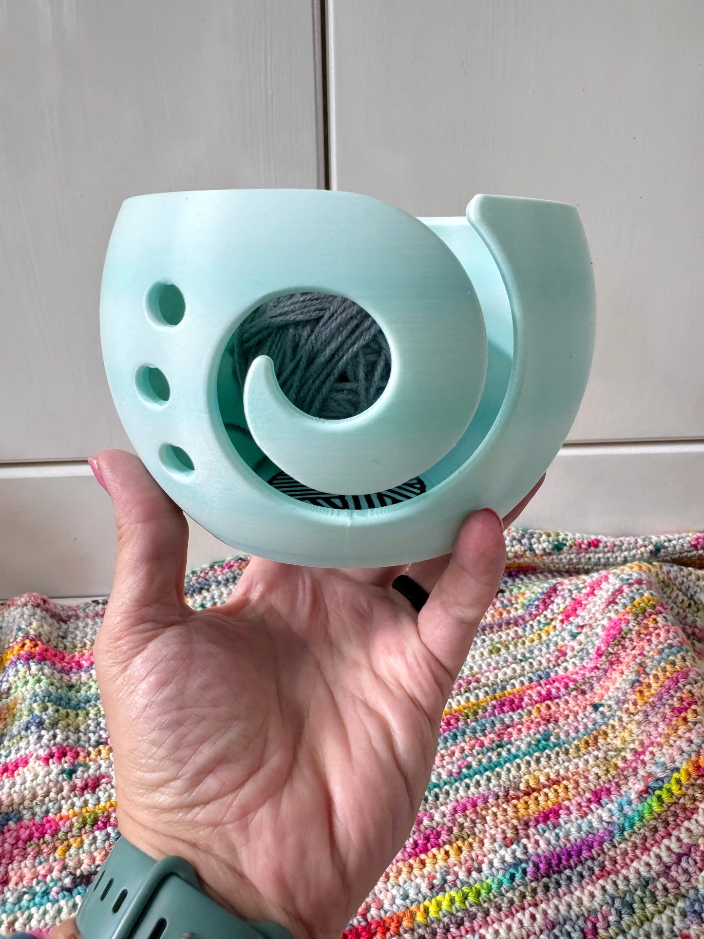 3D Printed Striped Yarn Bowl, Rainbow Yarn Bowl for Knitting and Crochet