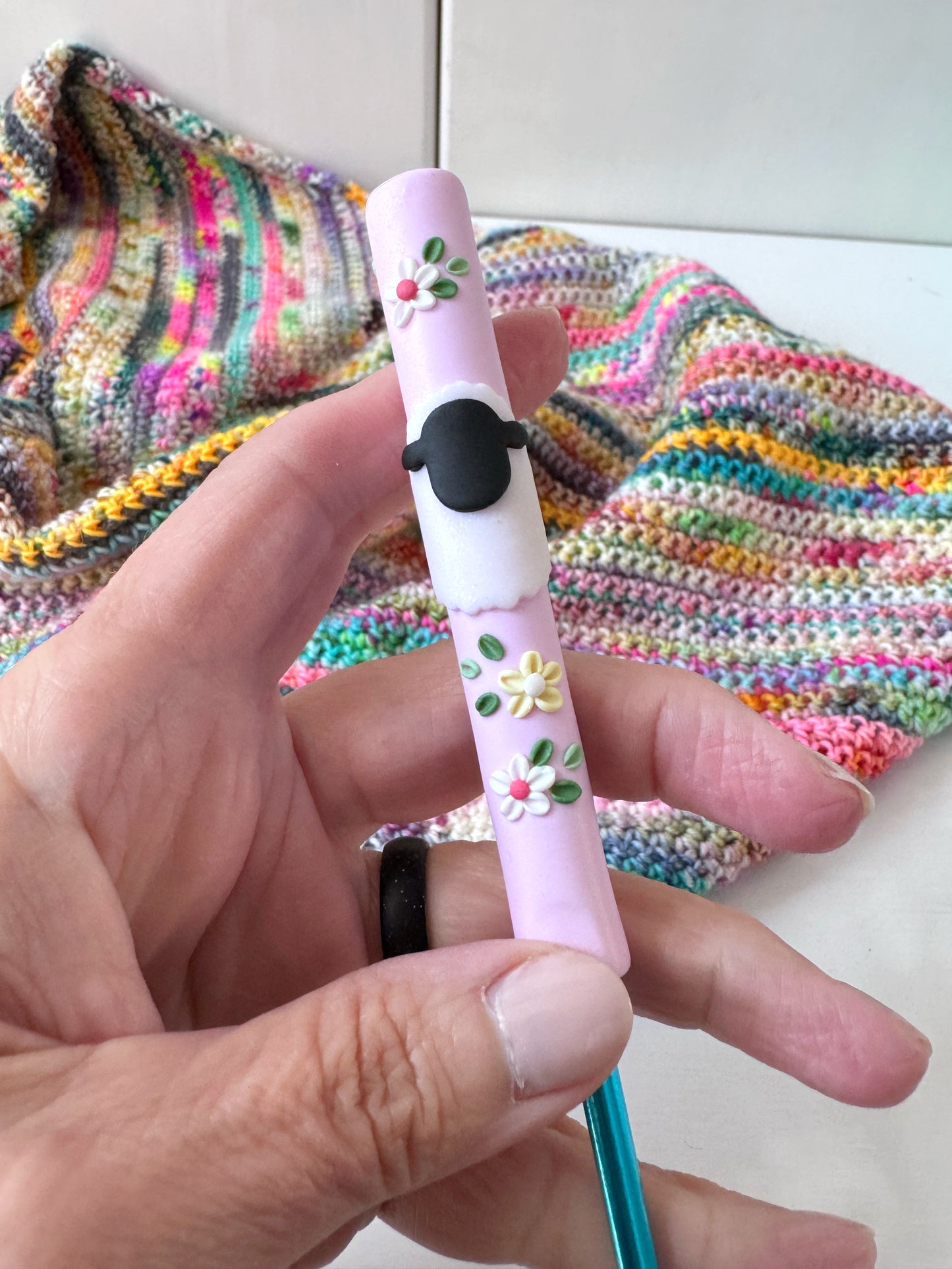 Pastel Sheep Crochet Hook, Polymer Clay Ergonomic Crochet Hook