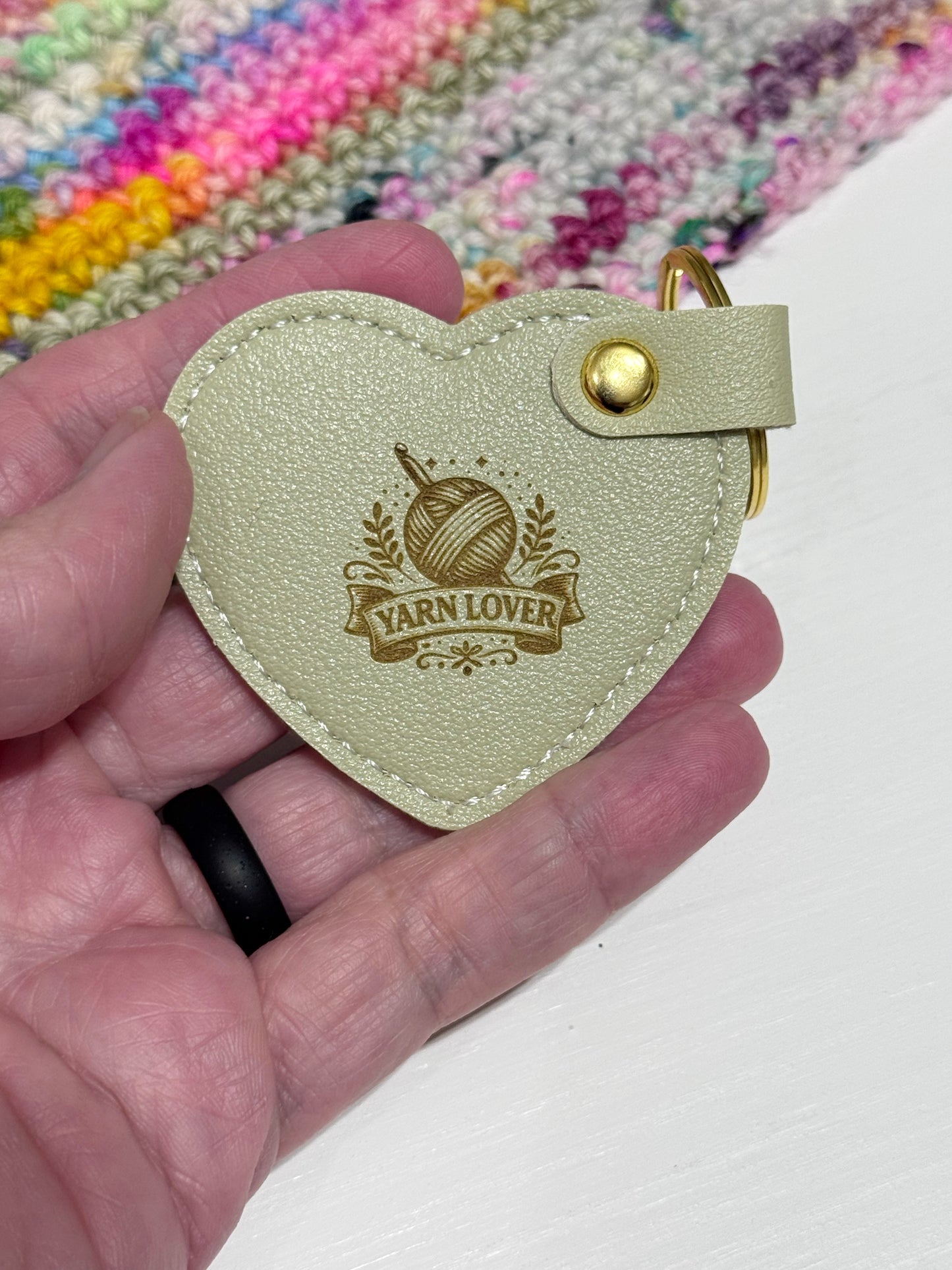 Pale Green Faux Leather Heart Keyring – Yarn Lover Gift