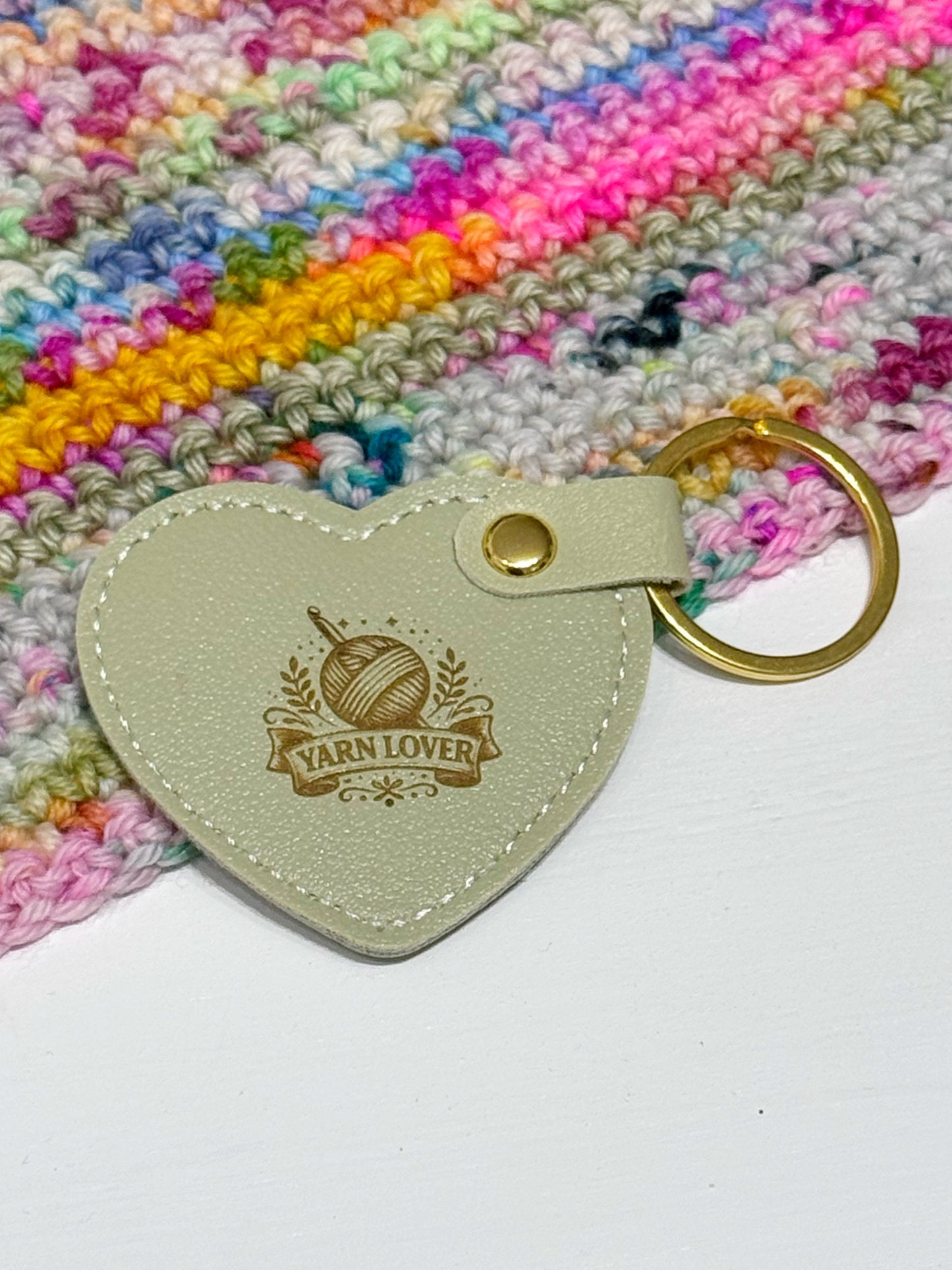 Pale Green Faux Leather Heart Keyring – Yarn Lover Gift