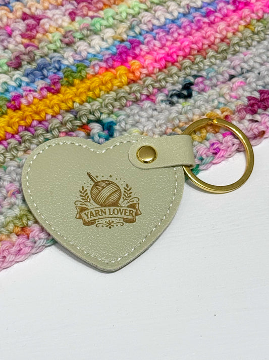 Pale Green Faux Leather Heart Keyring – Yarn Lover Gift
