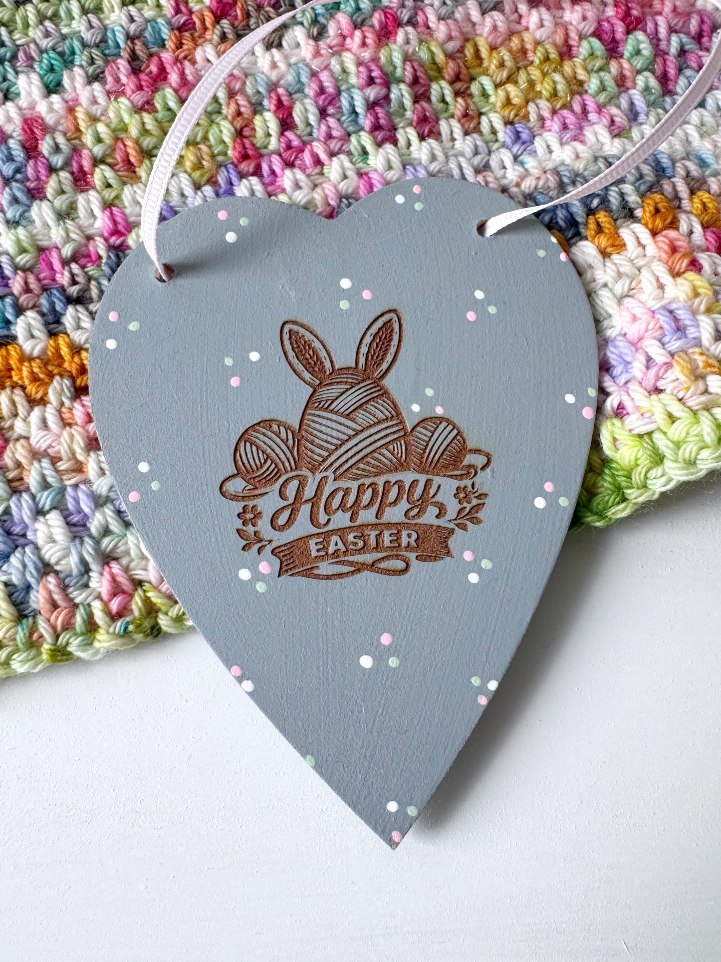 Happy Easter Hanging Heart, Yarn Lovers Easter Prop