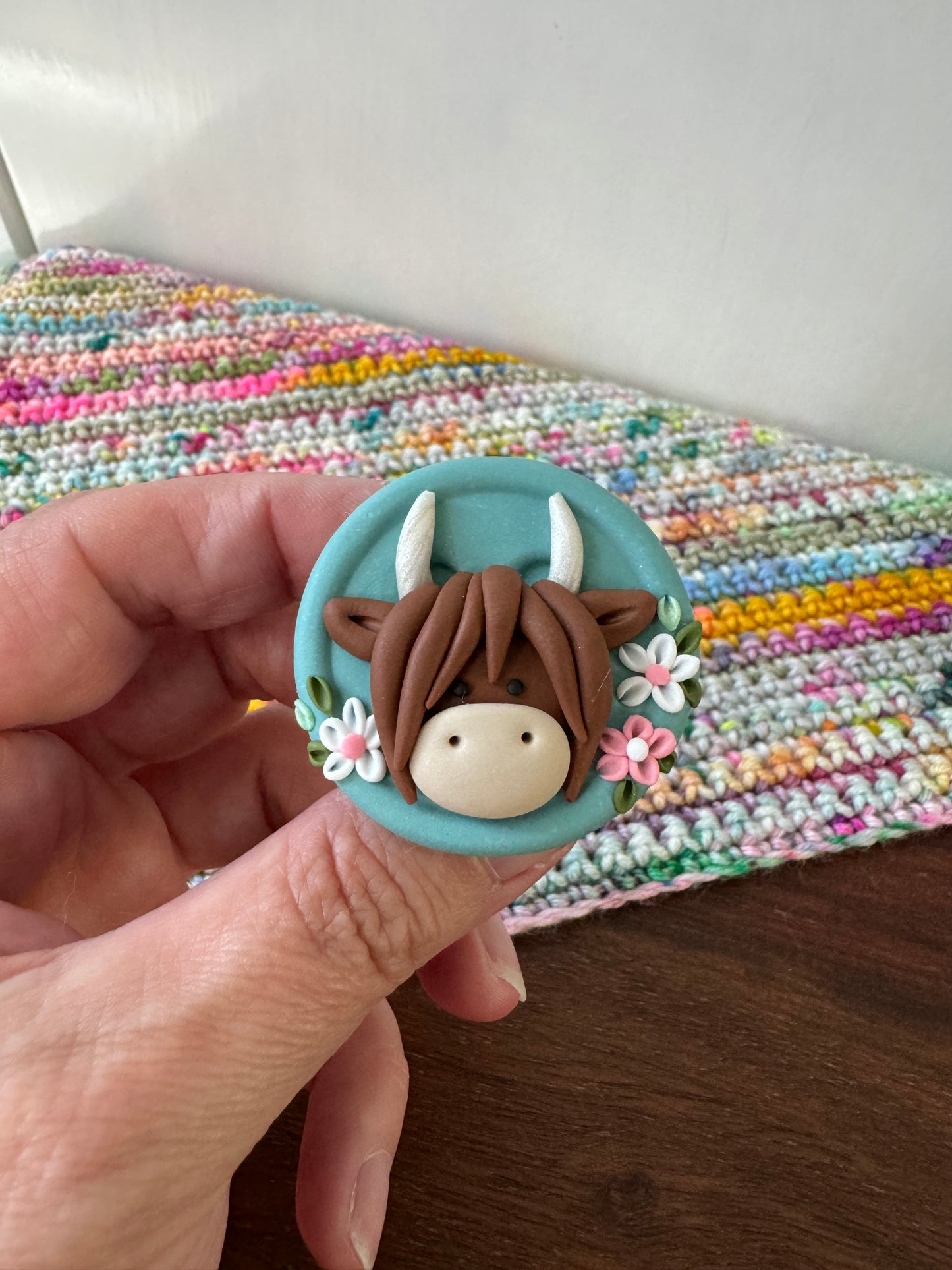 Sea Green Highland Cow Magnetic Needle Minder, Cross Stitch Magnets