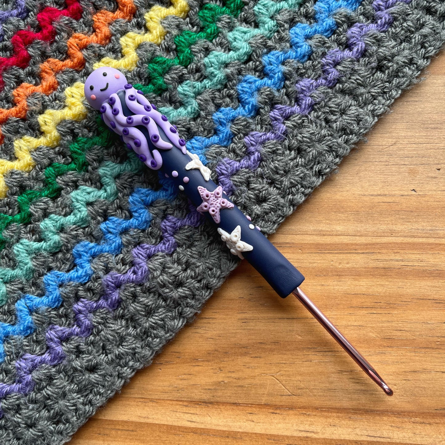 Rainbow octopus crochet hook