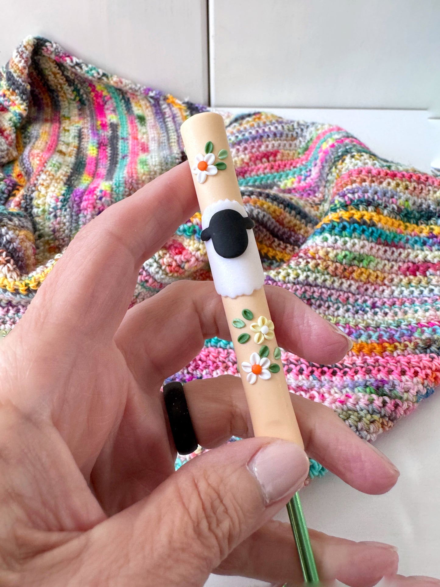 Pastel Sheep Crochet Hook, Polymer Clay Ergonomic Crochet Hook