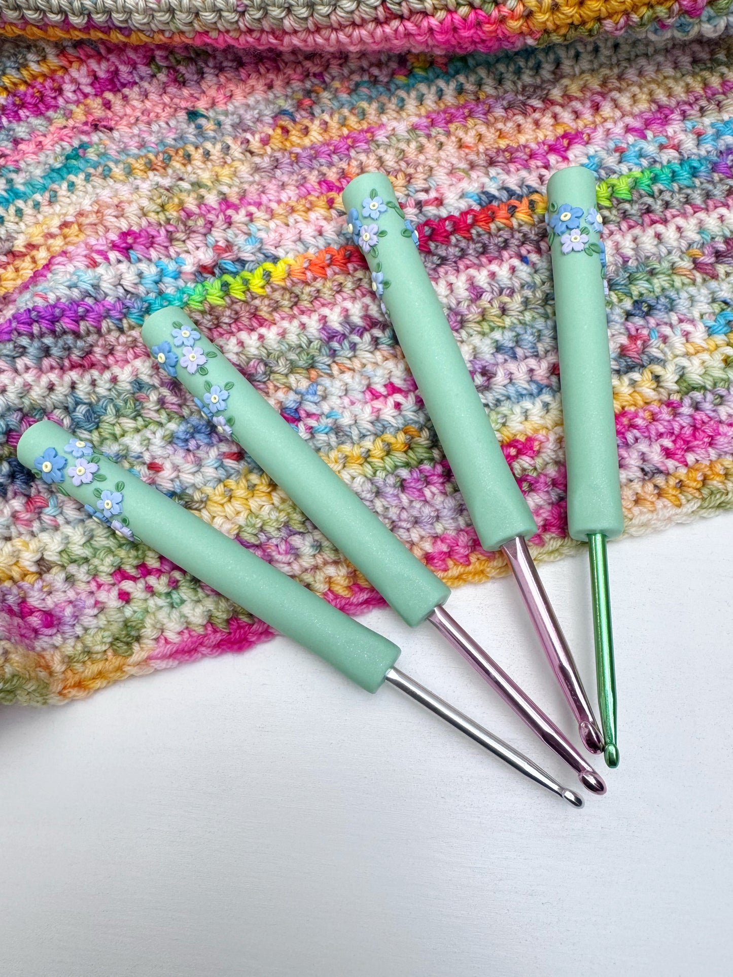 Forget Me Not Polymer Clay Crochet Hook, Flower Crochet Hook