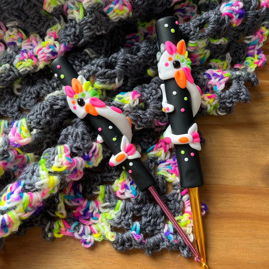 Black neon dragon hand made crochet hook
