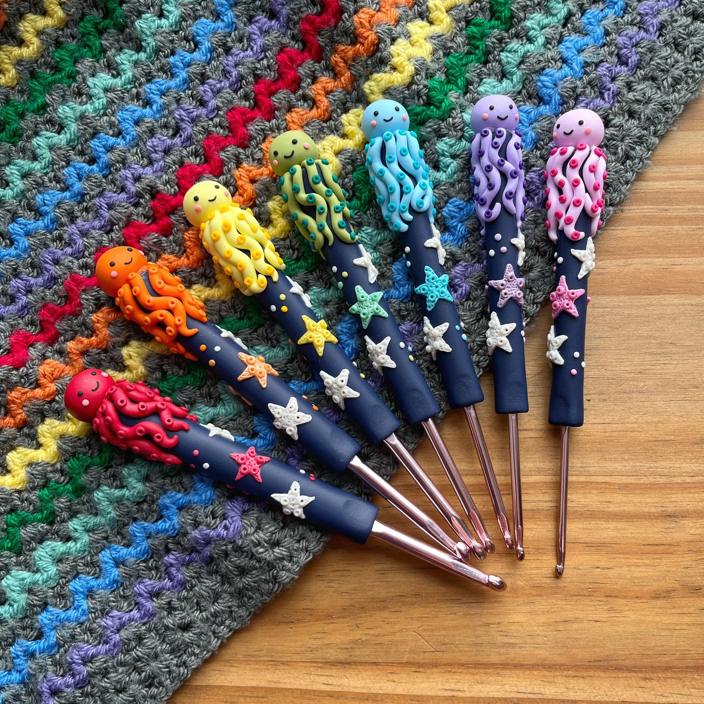 Rainbow octopus crochet hook