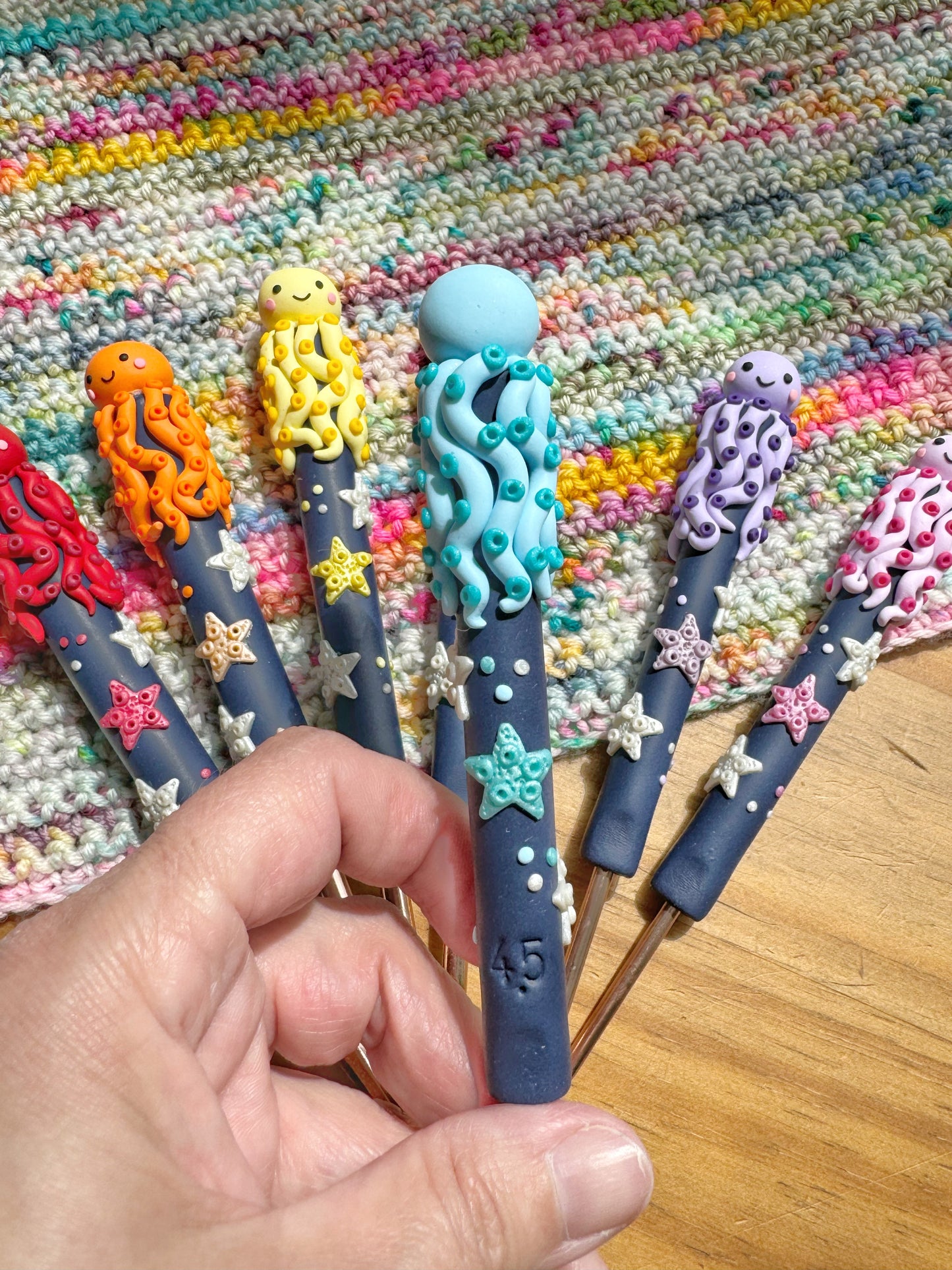 Rainbow octopus crochet hook