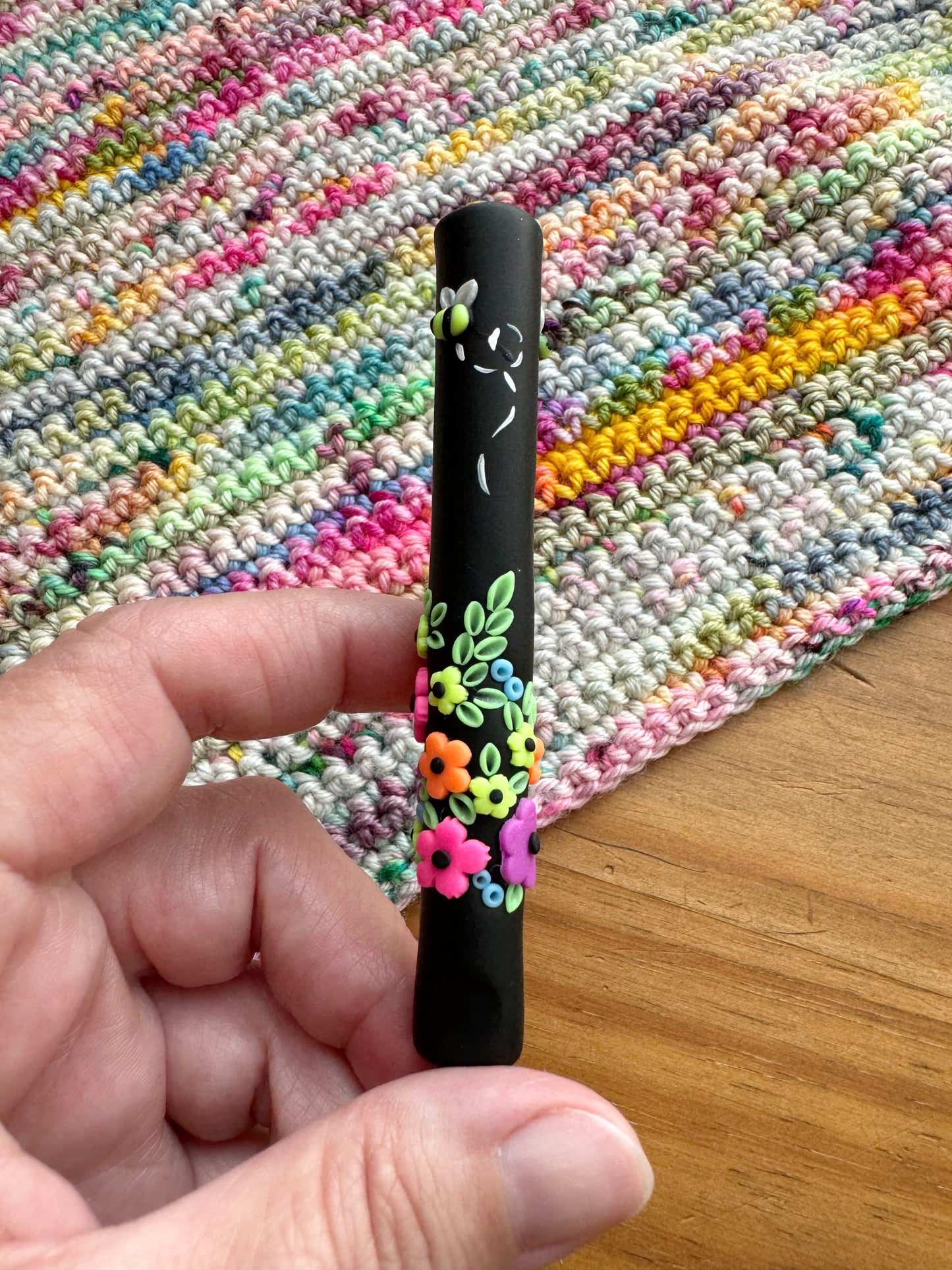 Neon Wildflower Crochet Hook, Polymer Clay Ergonomic Crochet Hook