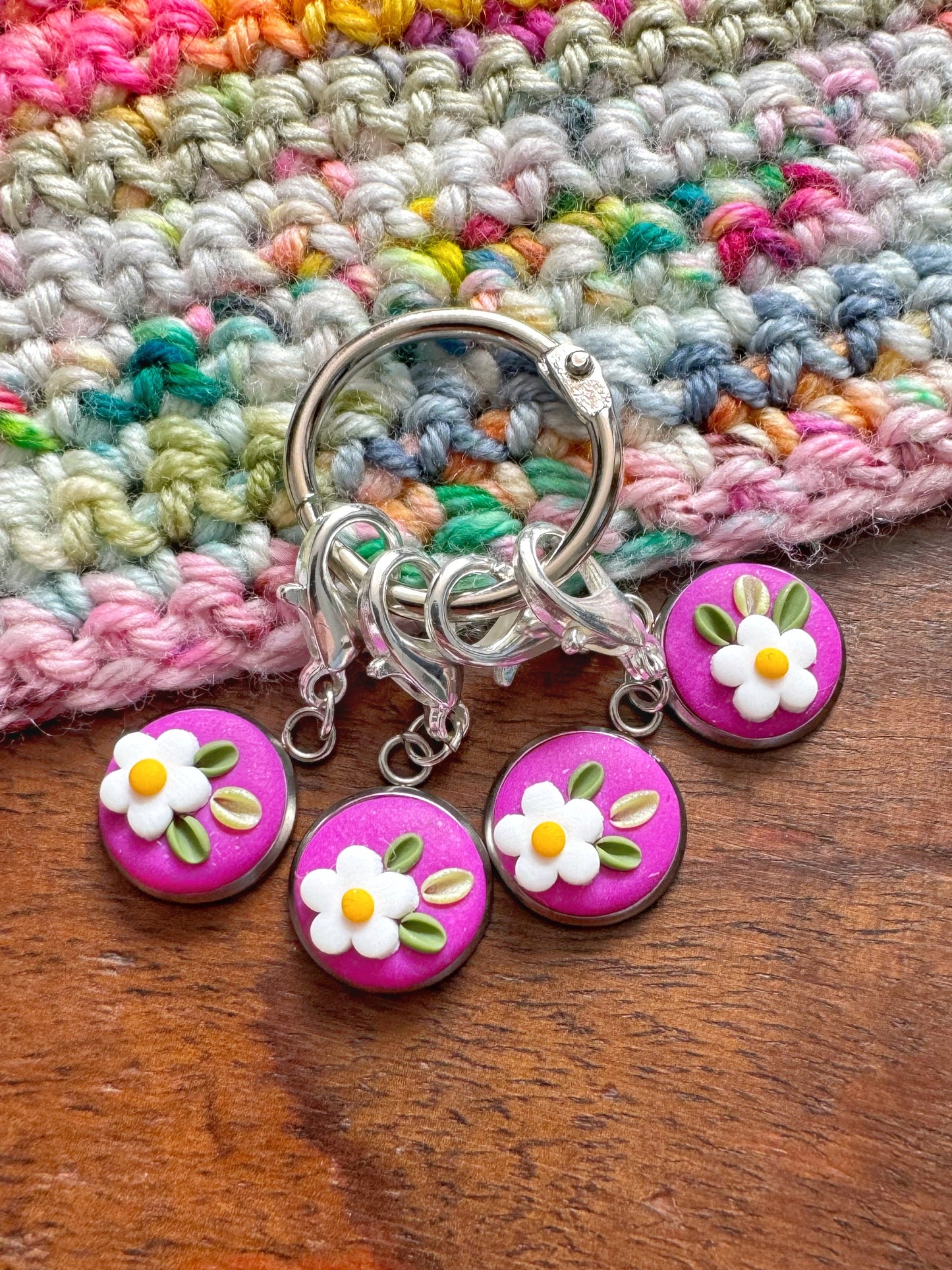 Fuchsia Flower Progress Keepers, Stitch Markers for Knitting and Crochet