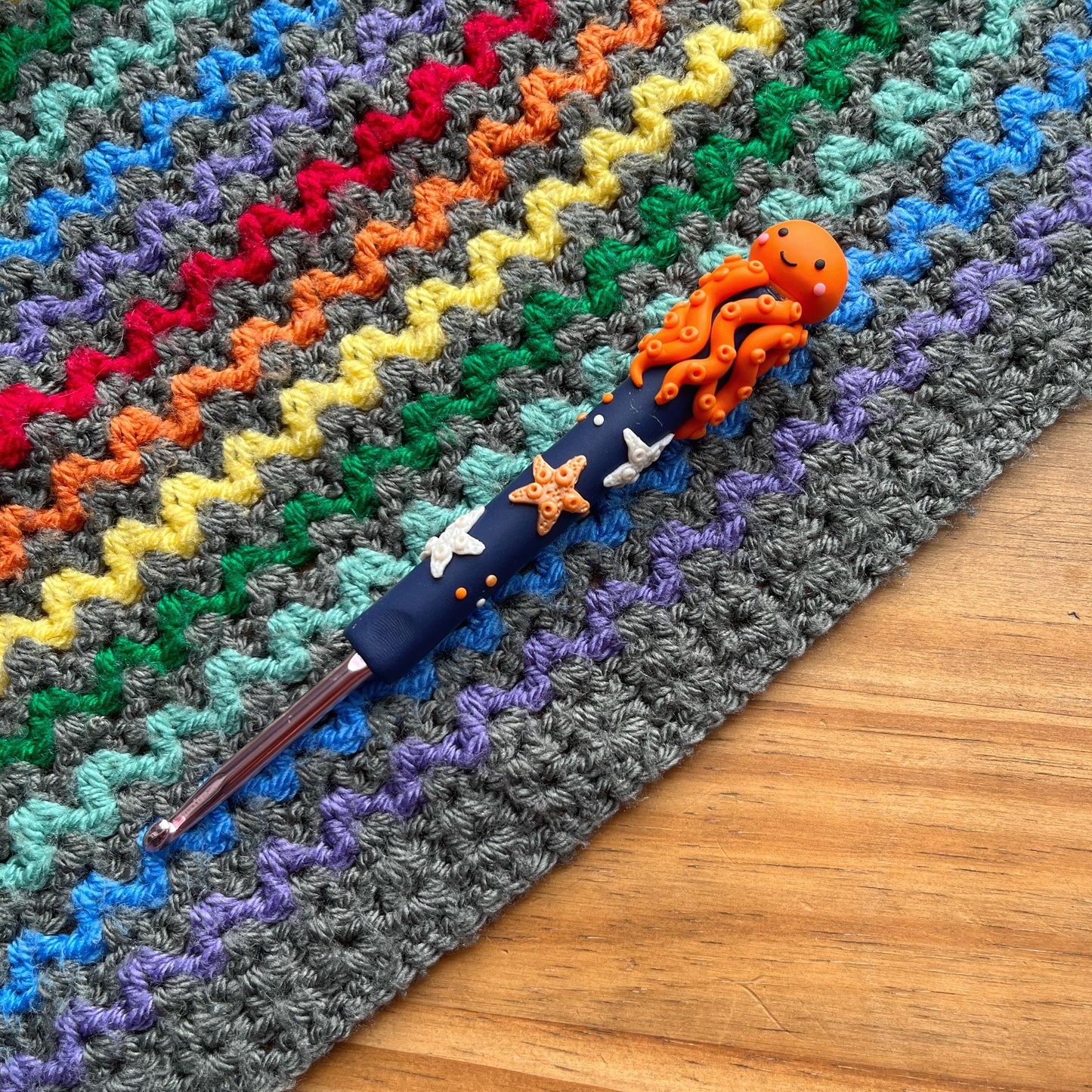 Rainbow octopus crochet hook