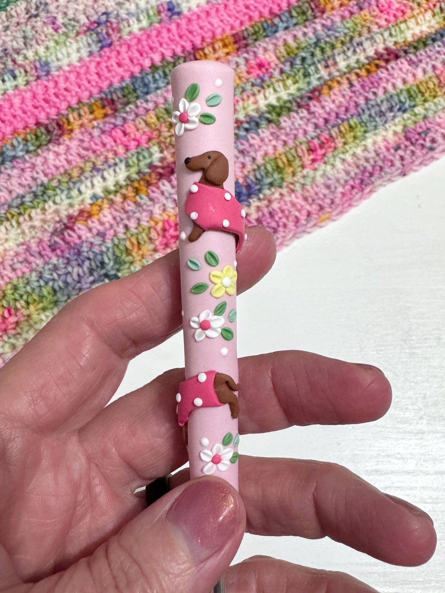 Dachshund Polymer Clay Crochet Hook, Sausage Dog Crochet Hook
