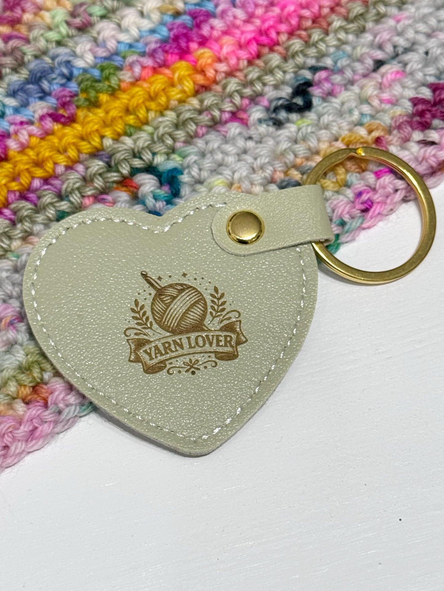 Pale Green Faux Leather Heart Keyring – Yarn Lover Gift