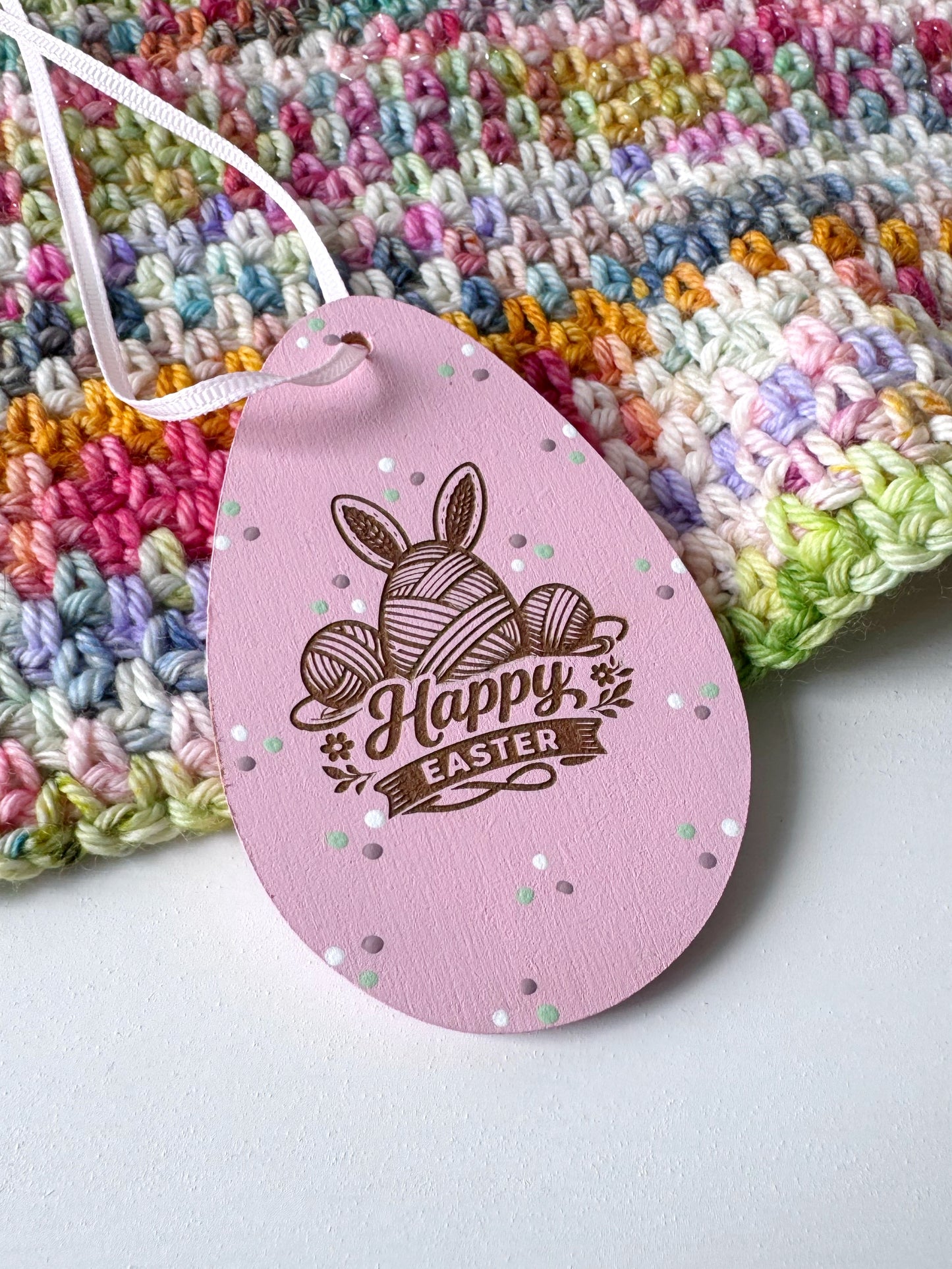 Happy Easter Hanging Egg Decoration, Hand Painted Wooden Easter Prop