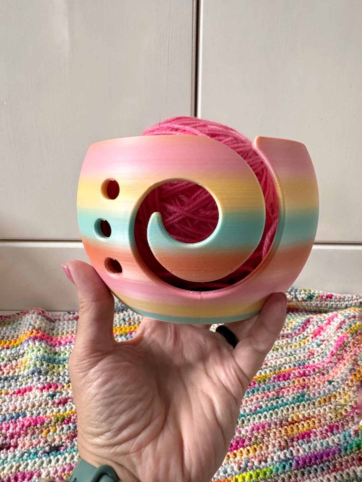 3D Printed Striped Yarn Bowl, Rainbow Yarn Bowl for Knitting and Crochet