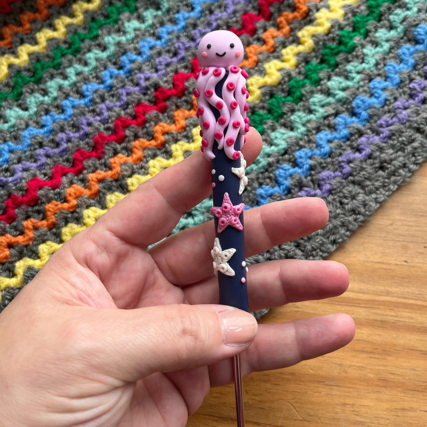 Rainbow octopus crochet hook
