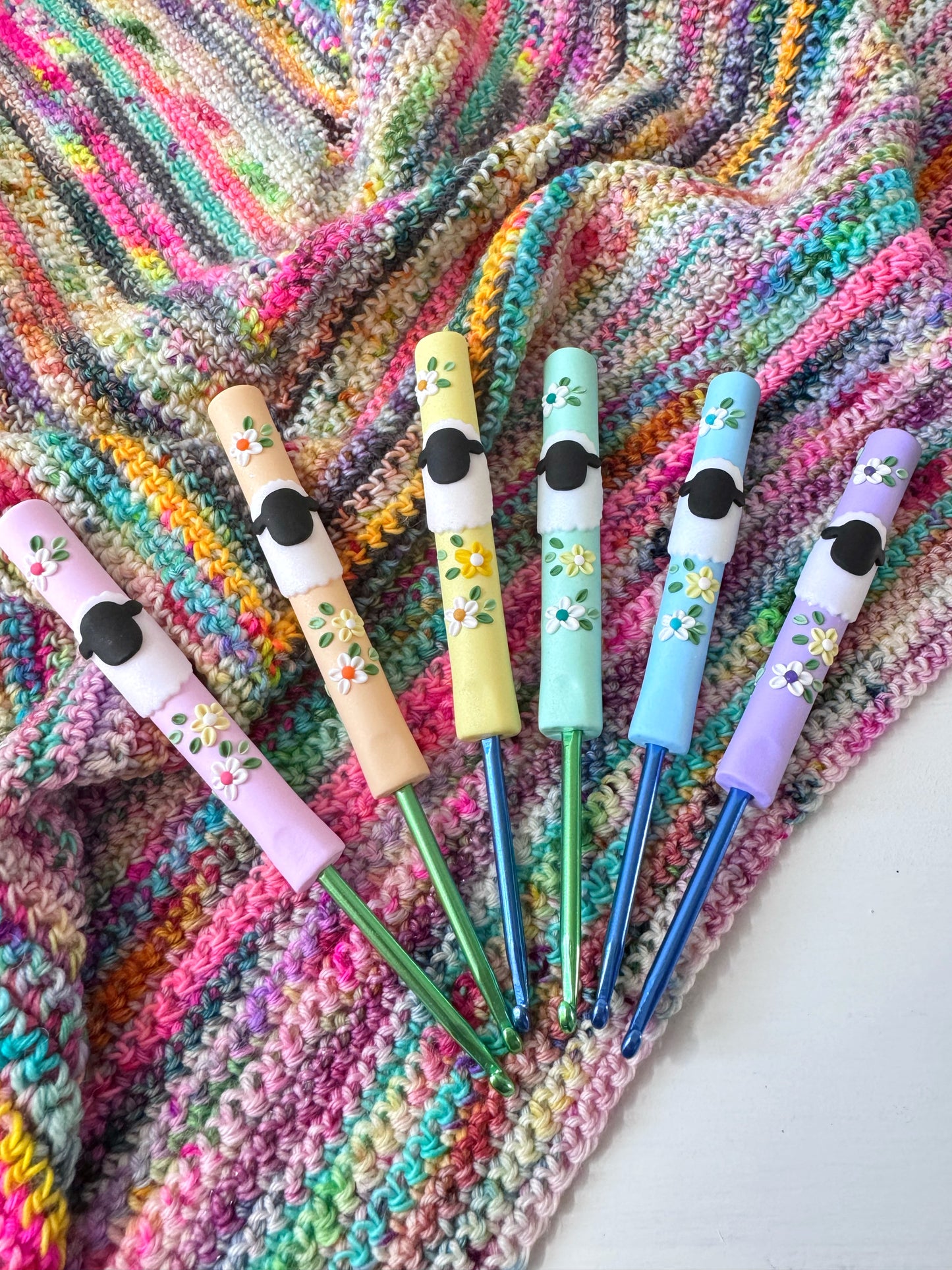 Pastel Sheep Crochet Hook, Polymer Clay Ergonomic Crochet Hook