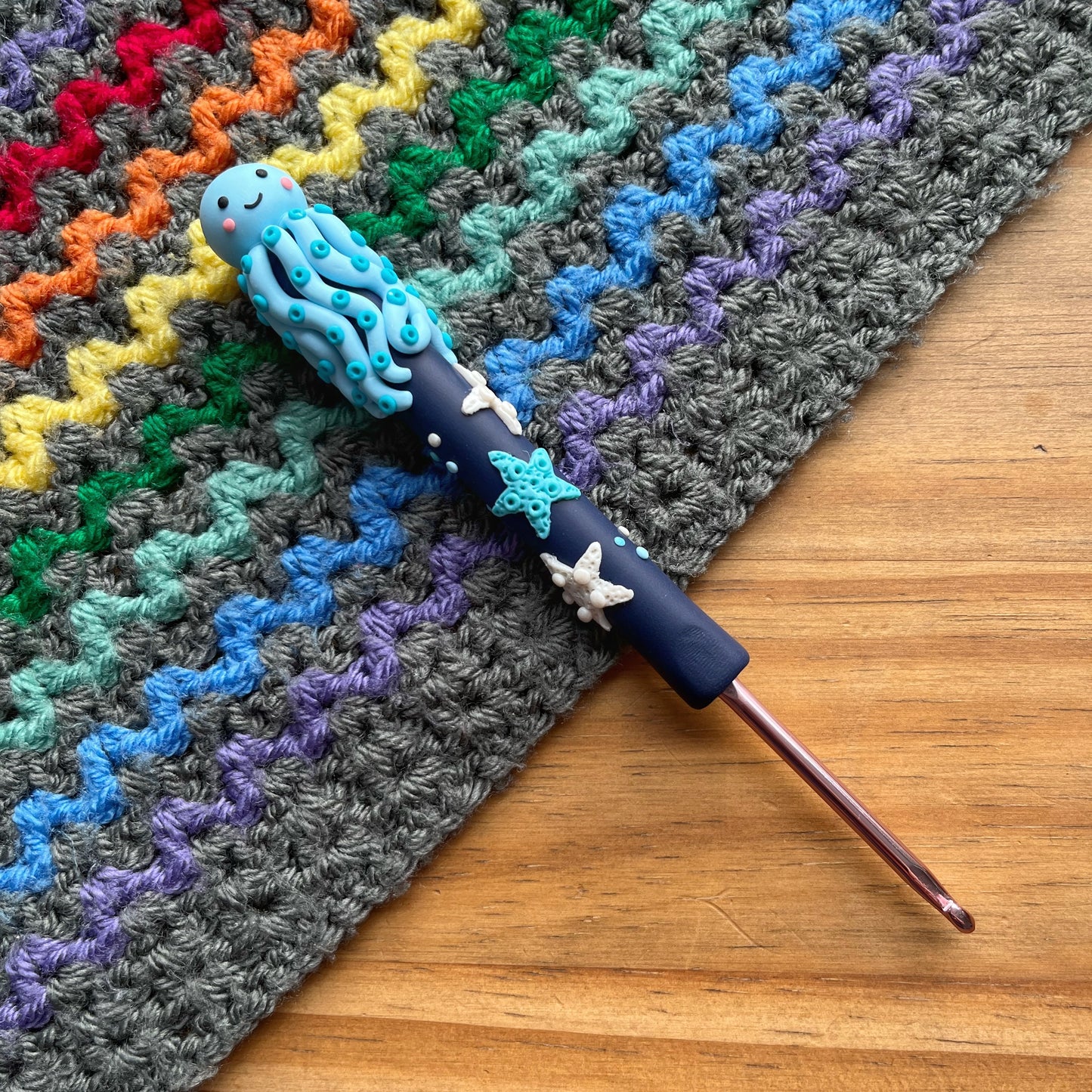 Rainbow octopus crochet hook