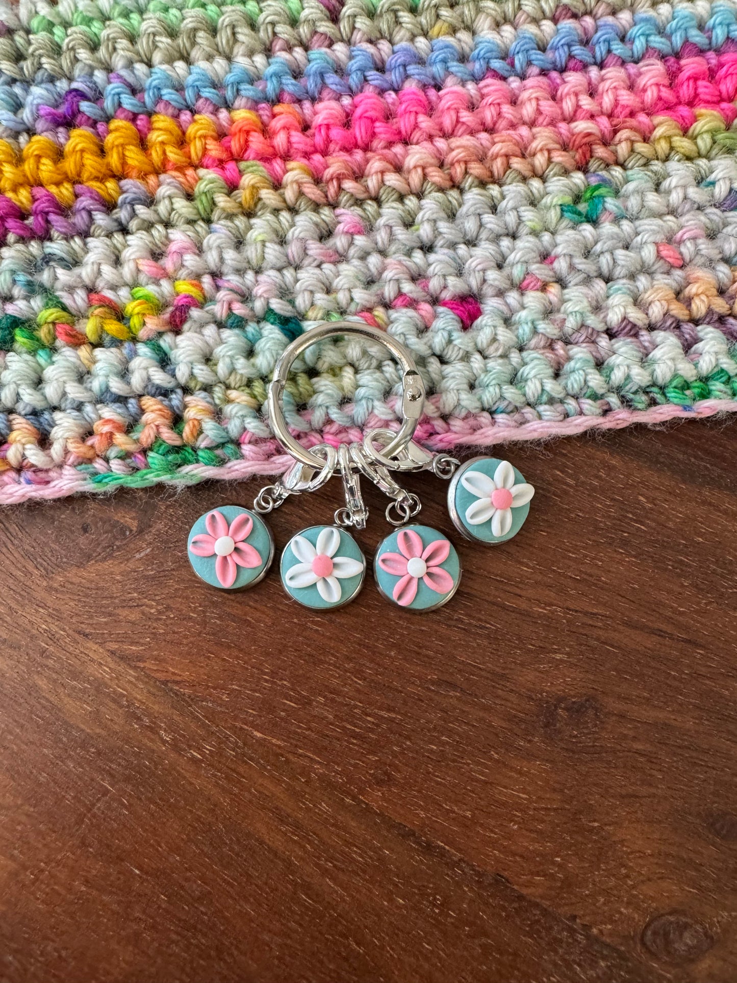 Flower Stitch Markers, Sea Green Flower Progress Keepers