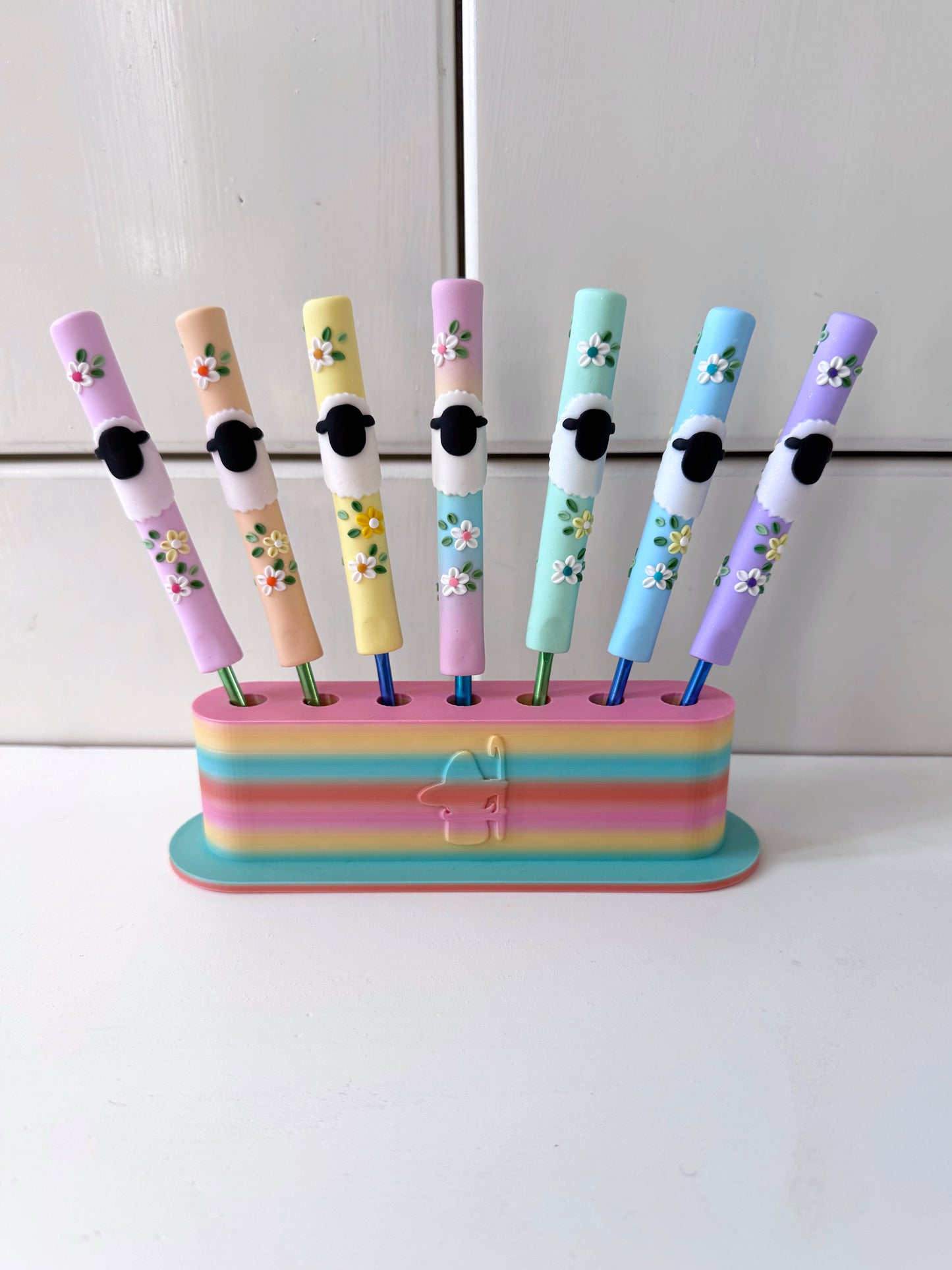 Pastel Sheep Crochet Hook, Polymer Clay Ergonomic Crochet Hook