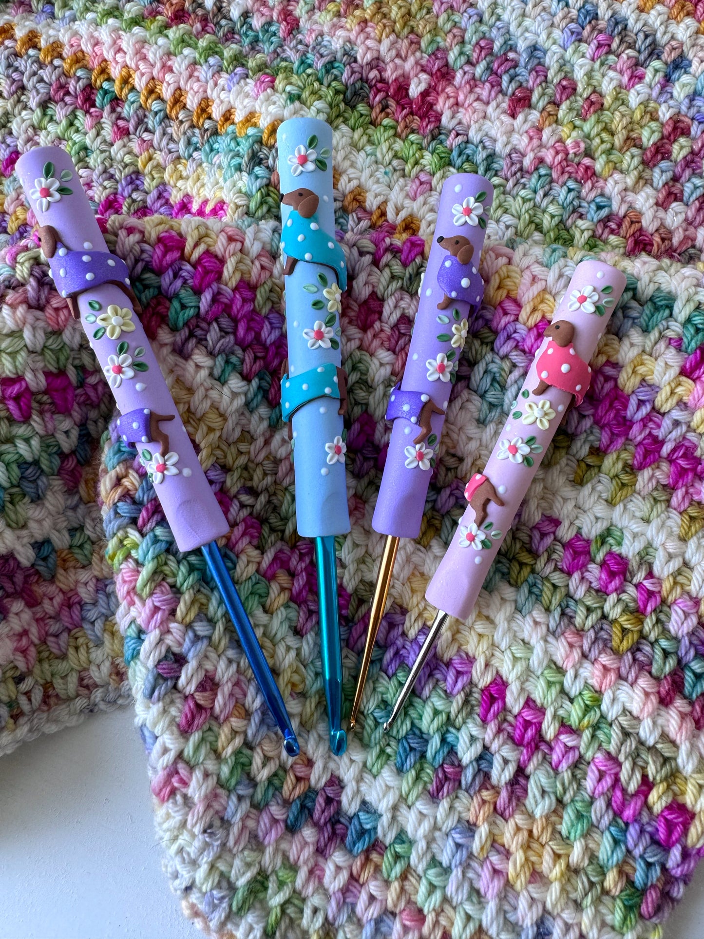 Dachshund Polymer Clay Crochet Hook, Sausage Dog Crochet Hook