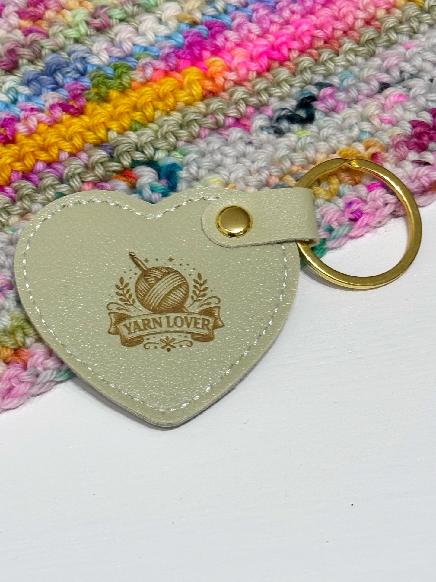 Pale Green Faux Leather Heart Keyring – Yarn Lover Gift