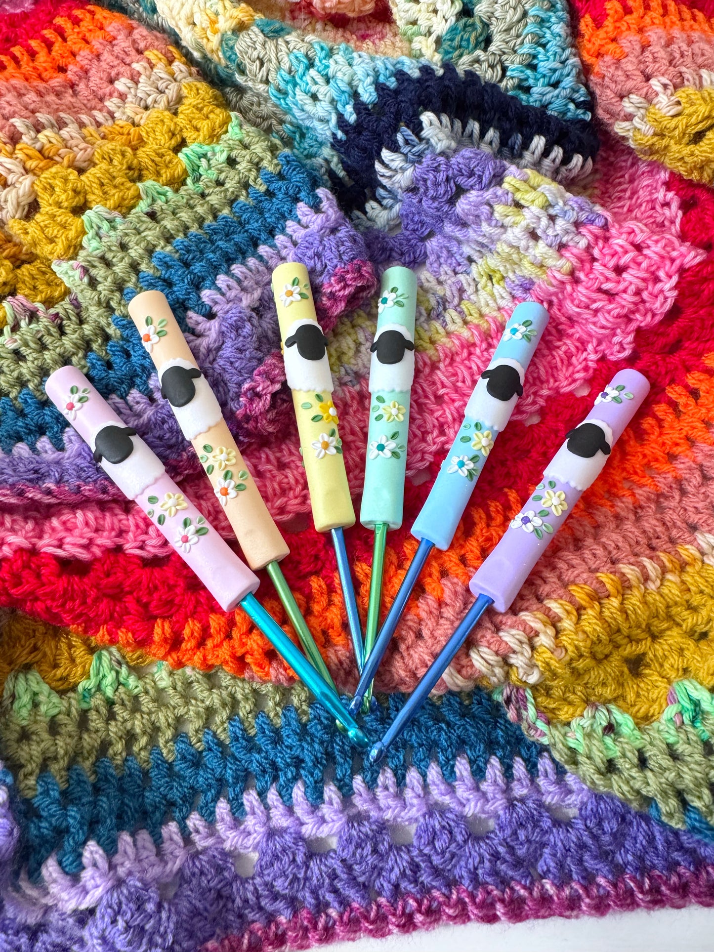 Pastel Sheep Crochet Hook, Polymer Clay Ergonomic Crochet Hook