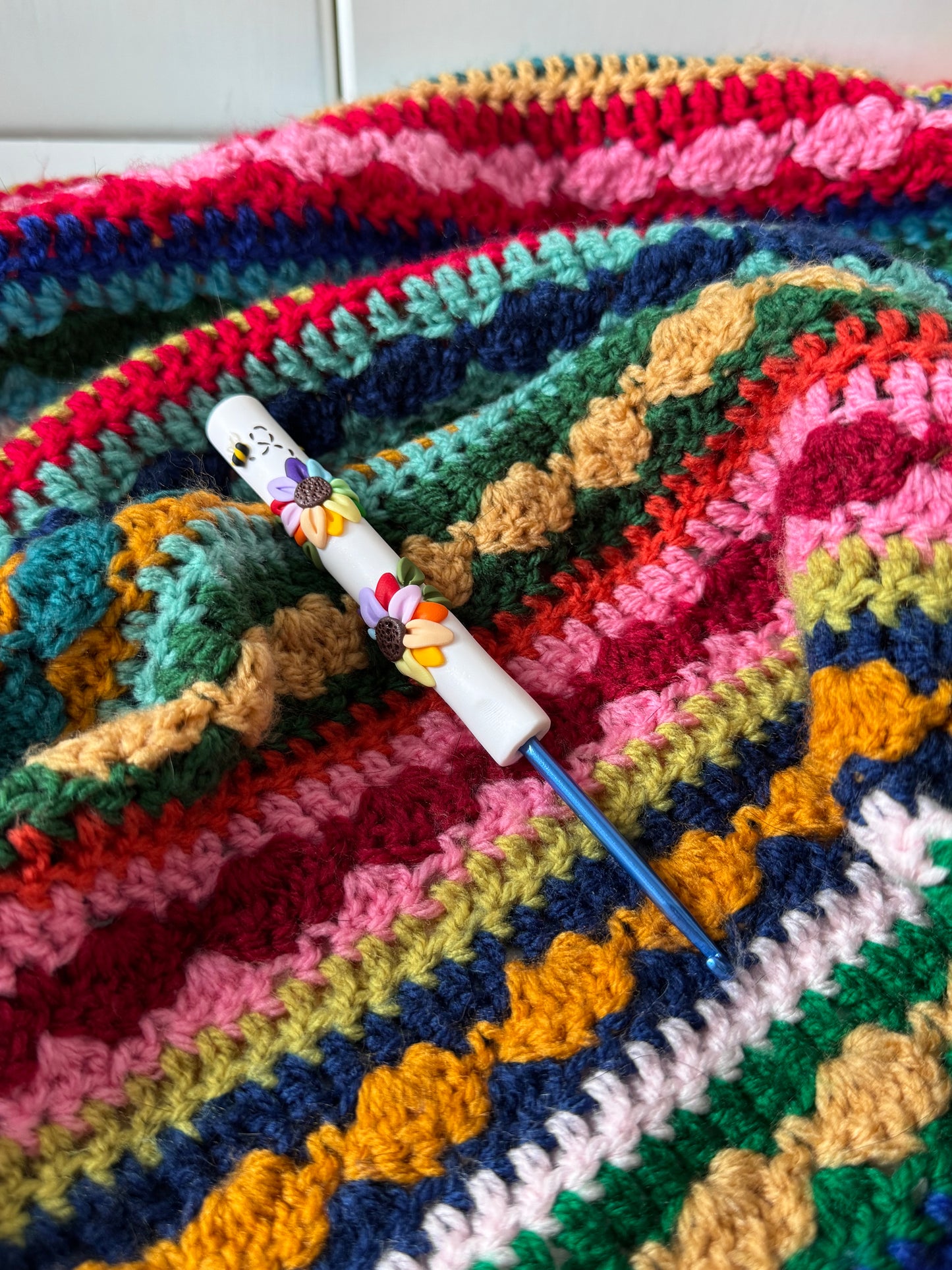 Rainbow Flower Polymer Clay Crochet Hook