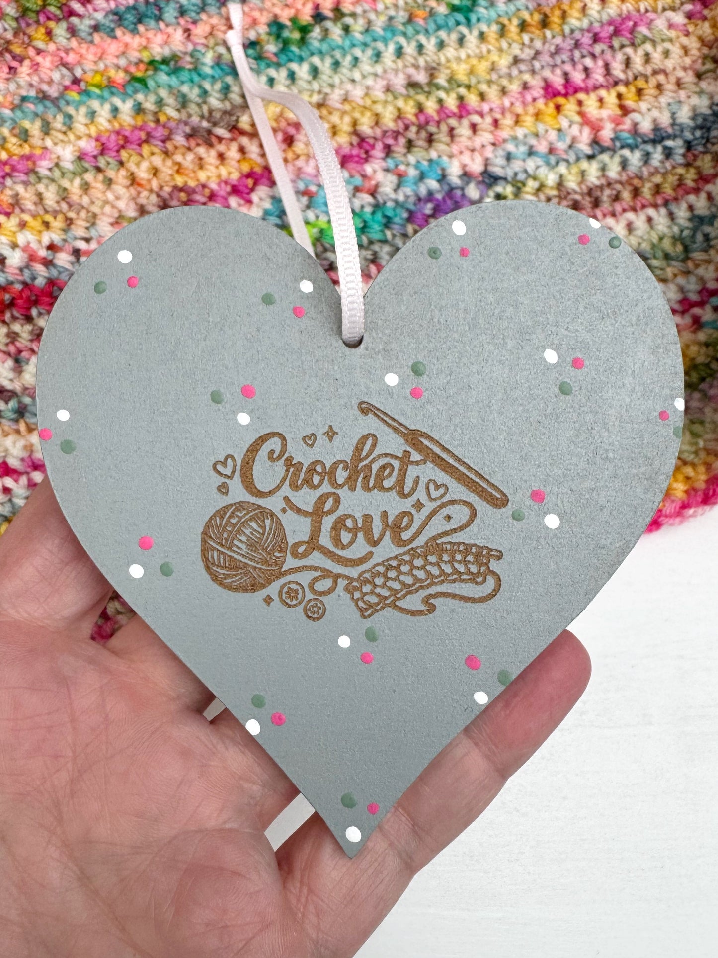 Crochet Love Hanging Heart, Craft Room Sign