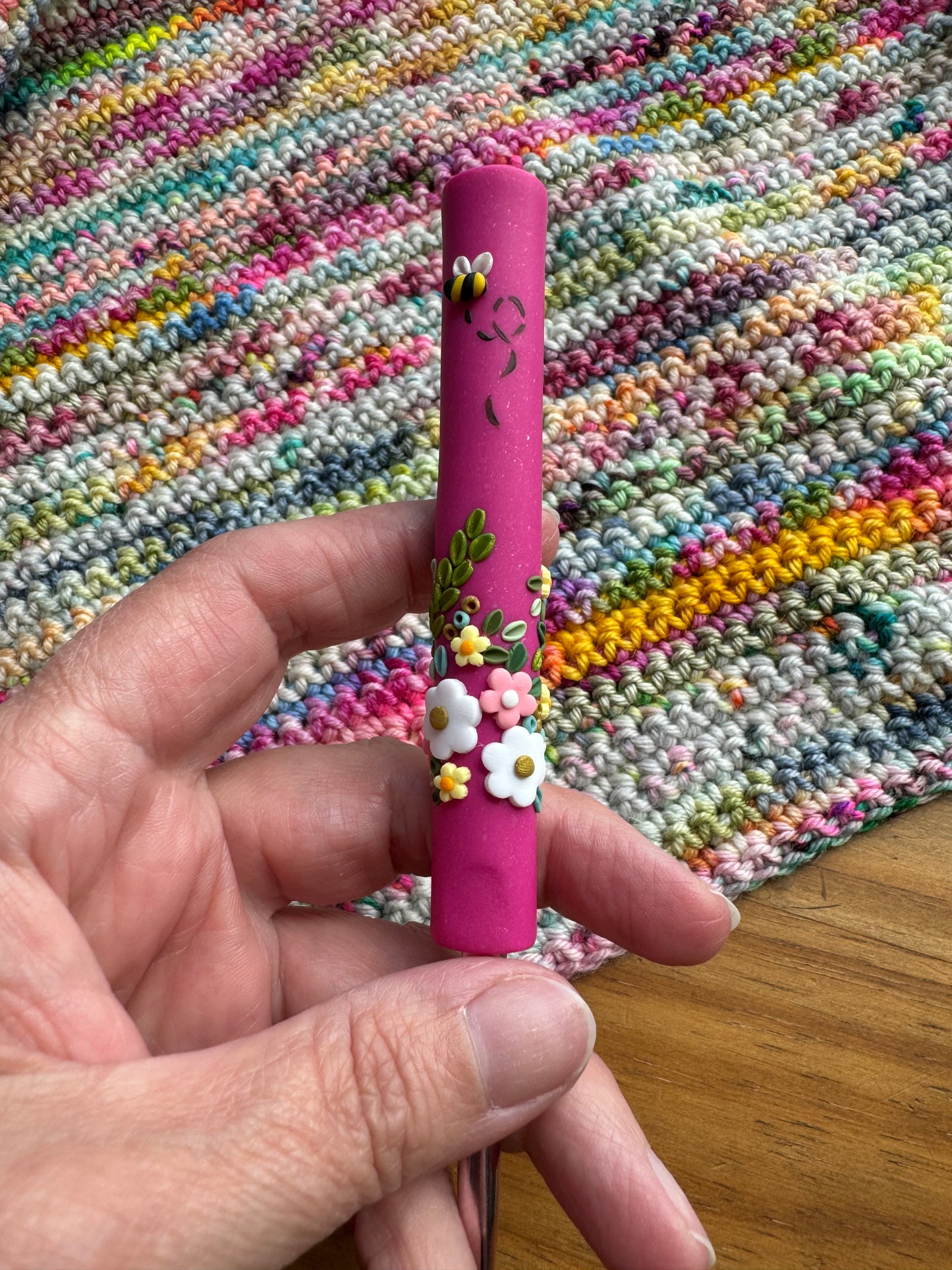 Wildflower Crochet Hook, Polymer Clay Ergonomic Crochet Hook