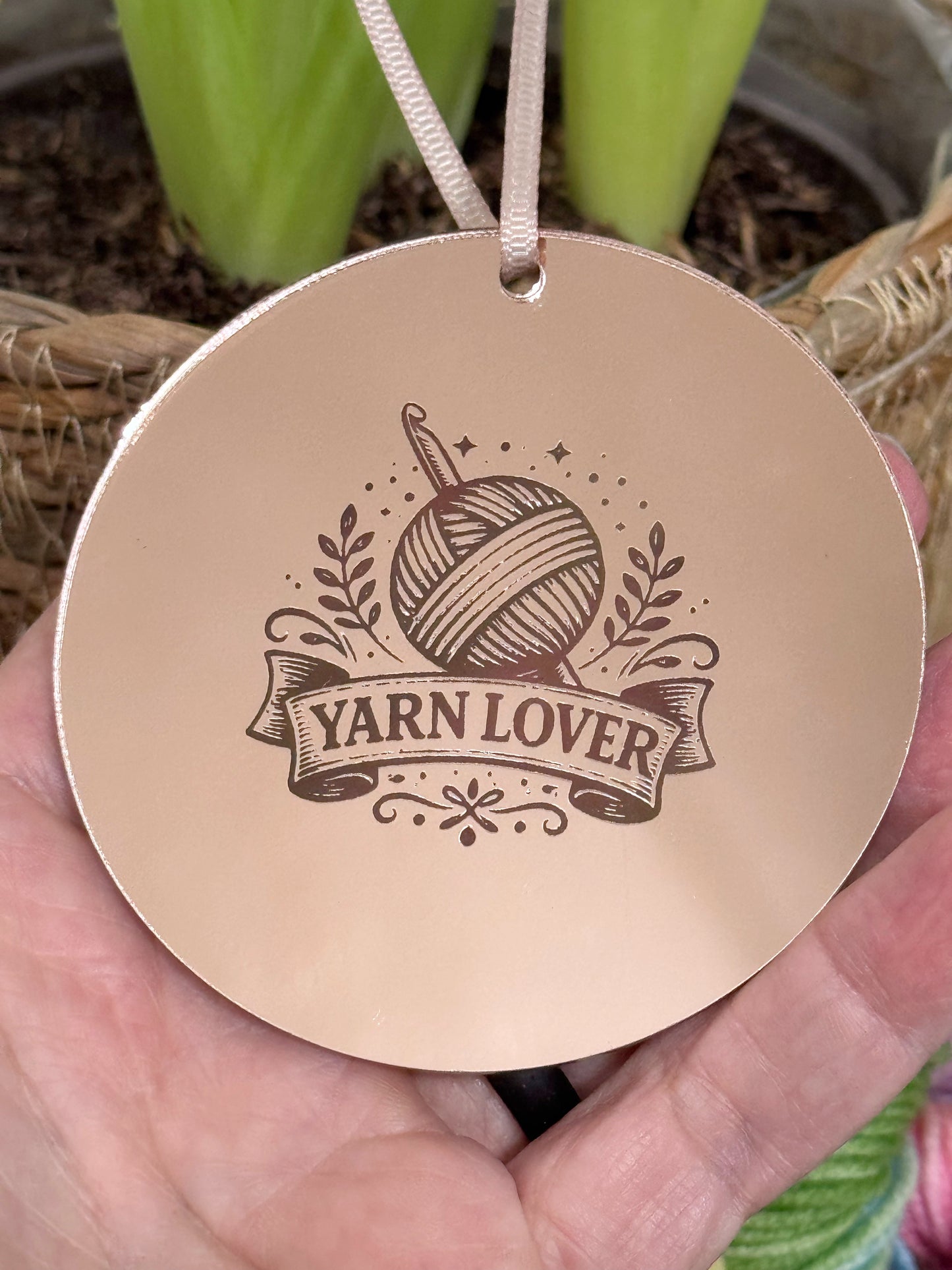 Rose Gold Yarn Lover Hanging Decoration for Crocheters