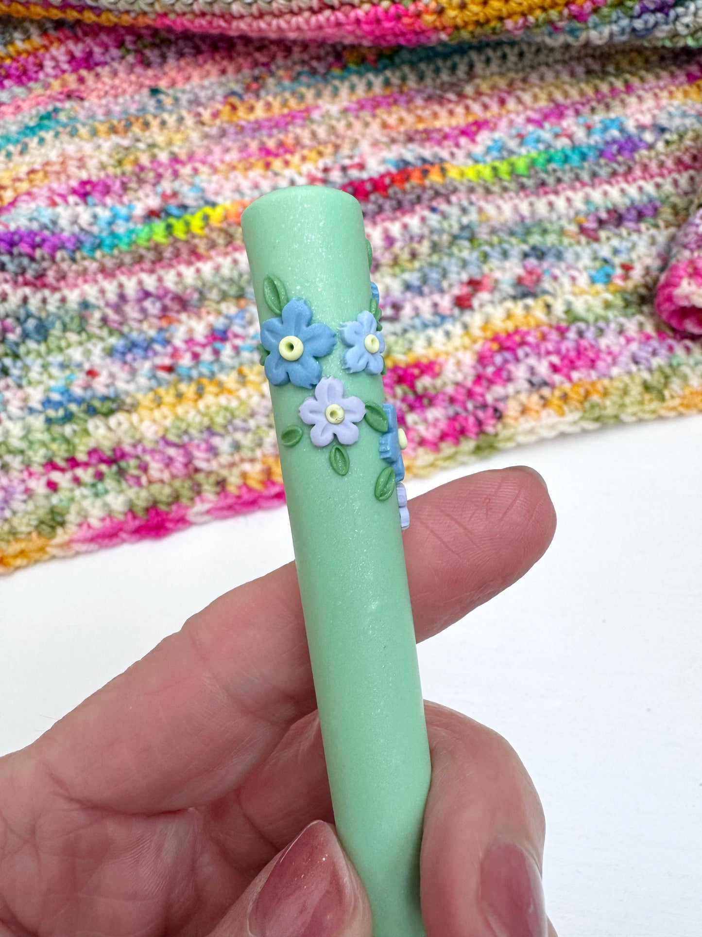 Forget Me Not Polymer Clay Crochet Hook, Flower Crochet Hook