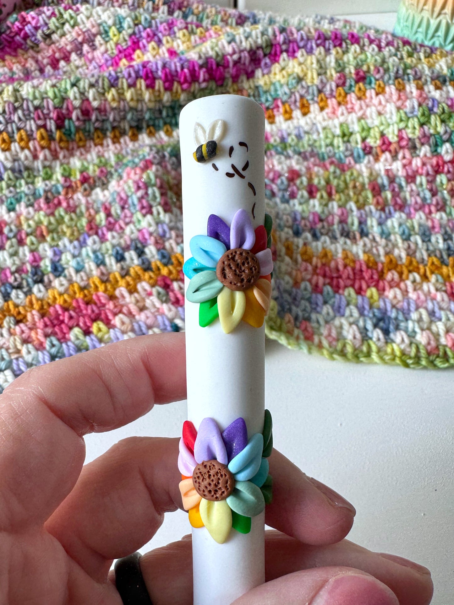 Rainbow Flower Polymer Clay Crochet Hook