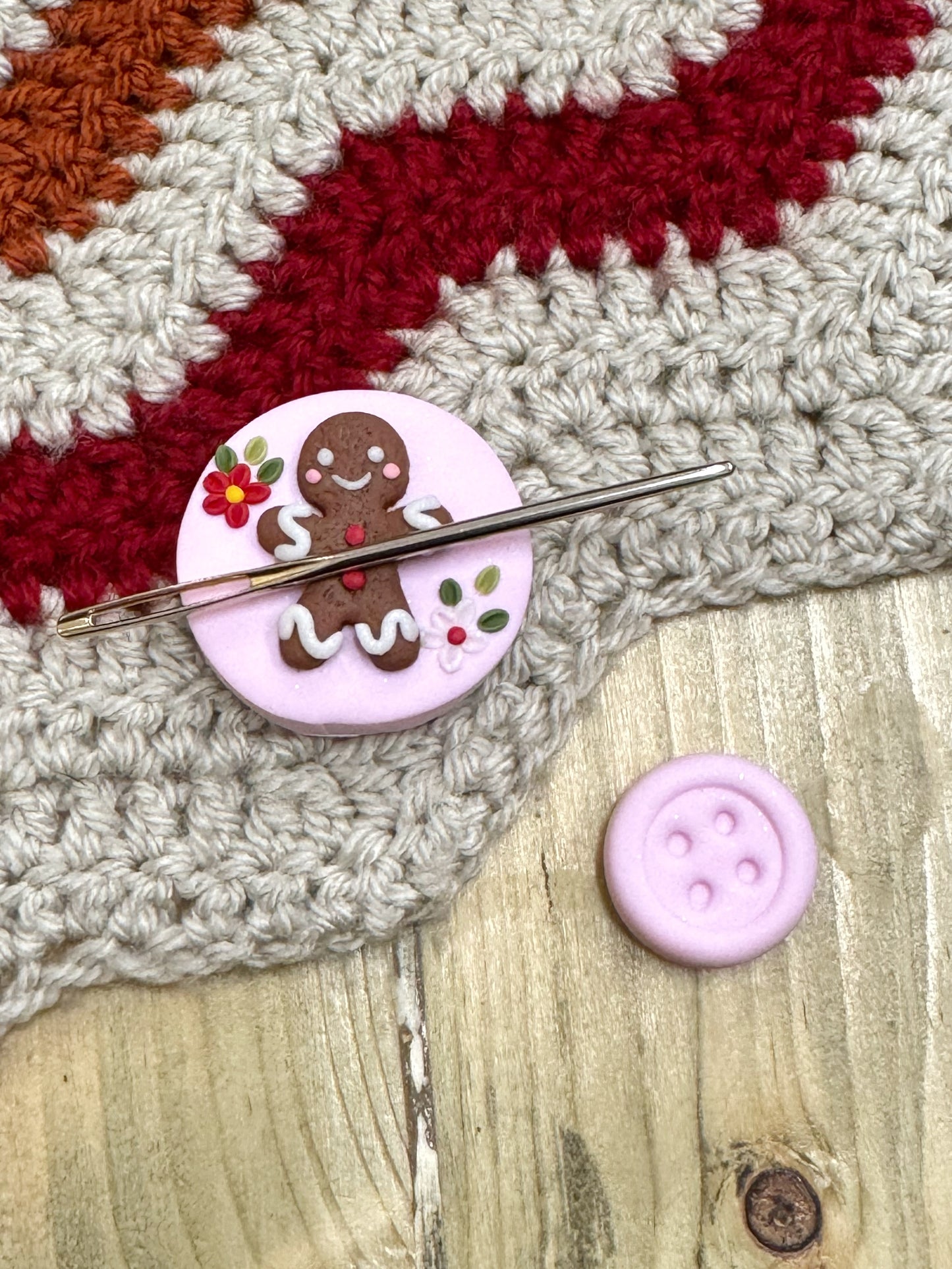 Gingerbread Man Magnetic Needle Minder, Christmas Cover Minders