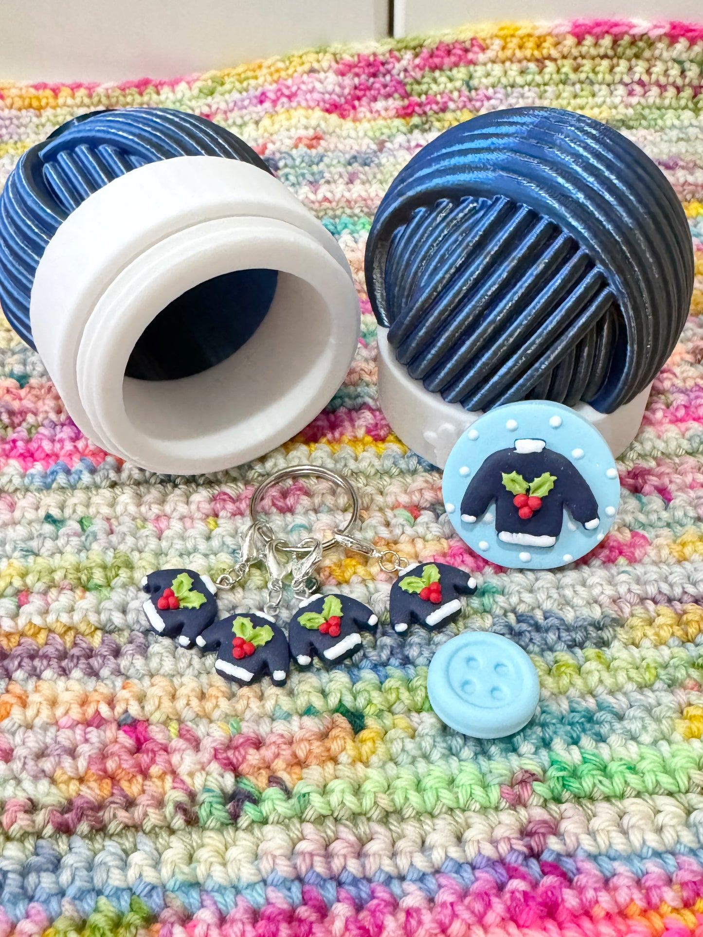 Cosy Jumper Mini Yarn Ball Pot, Keyring Crochet Hook and Stitch Markers