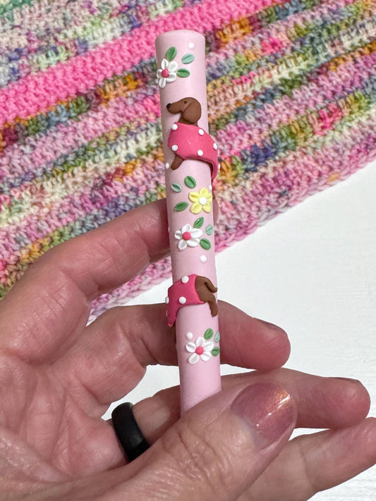 Dachshund Polymer Clay Crochet Hook, Sausage Dog Crochet Hook
