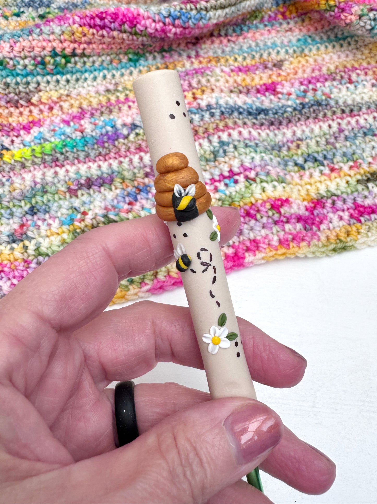 Beehive Crochet Hook, Polymer Clay Ergonomic Crochet Hook