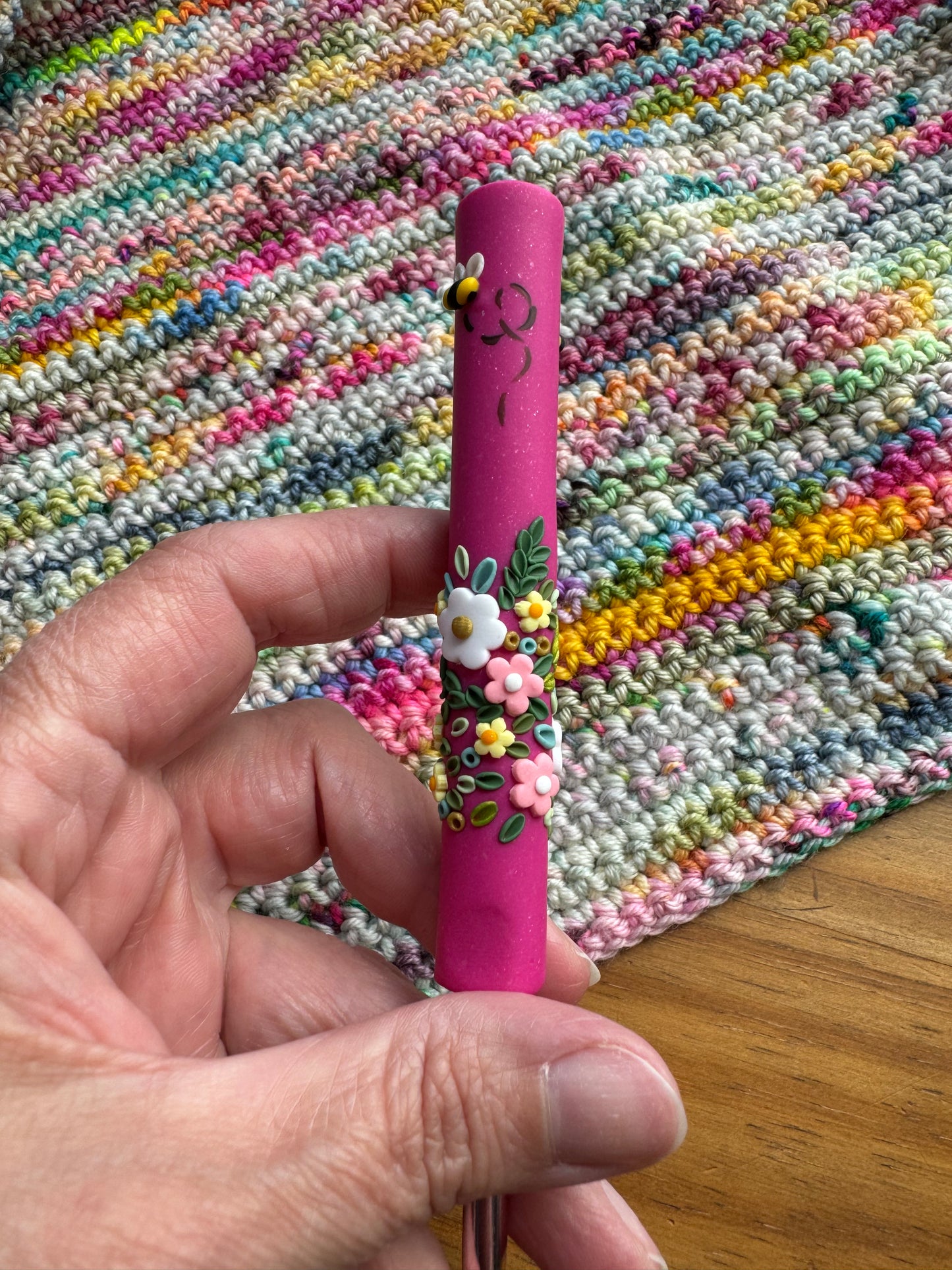 Wildflower Crochet Hook, Polymer Clay Ergonomic Crochet Hook