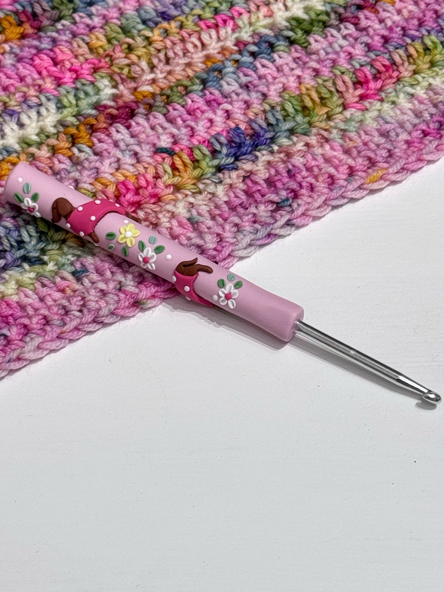 Dachshund Polymer Clay Crochet Hook, Sausage Dog Crochet Hook