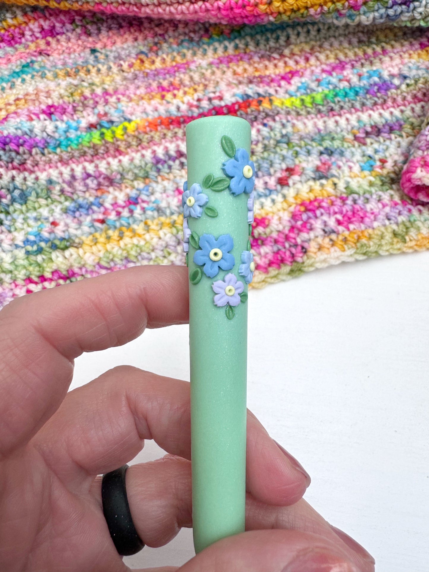 Forget Me Not Polymer Clay Crochet Hook, Flower Crochet Hook