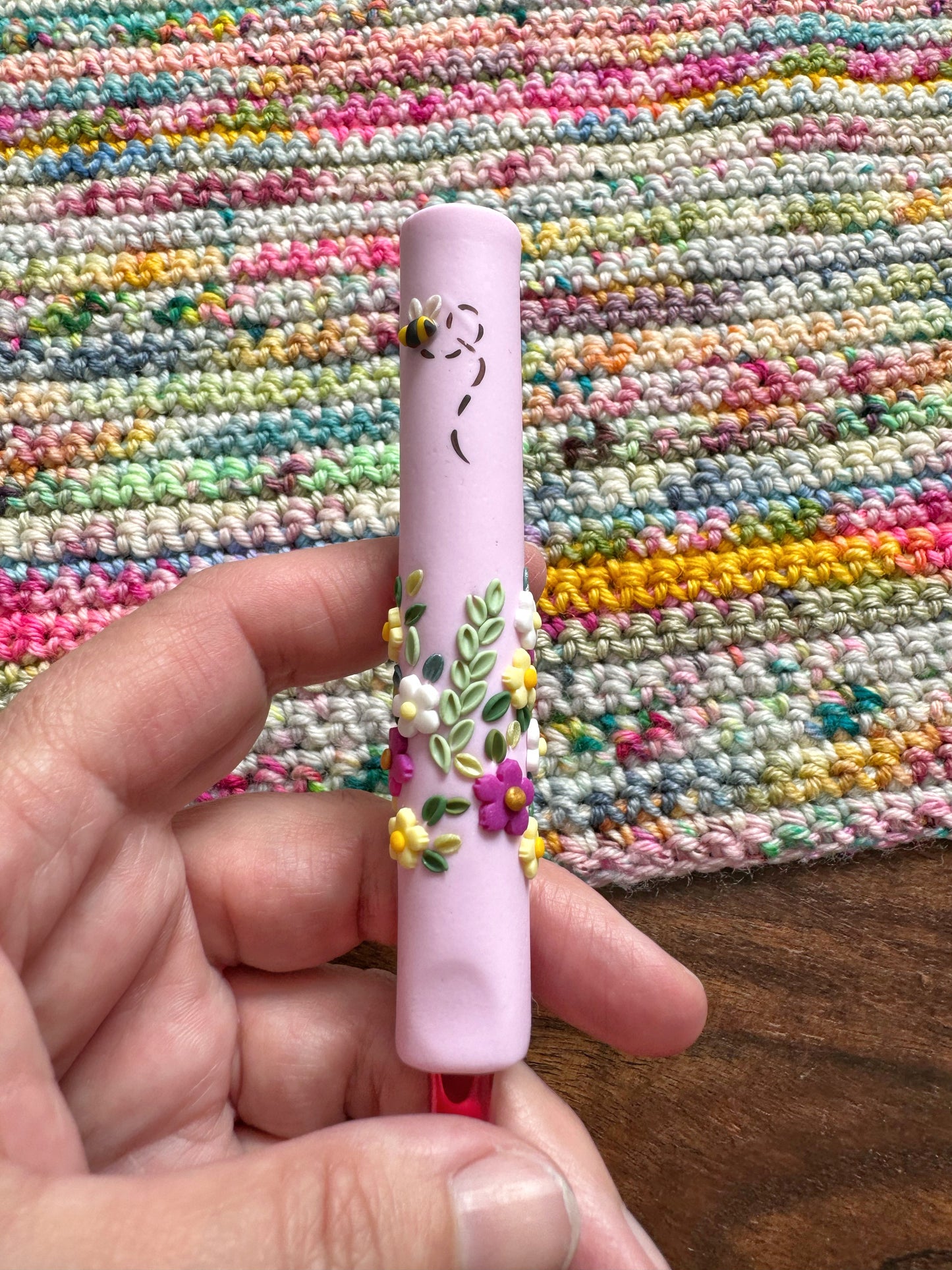 Wildflower Crochet Hook, Polymer Clay Ergonomic Crochet Hook