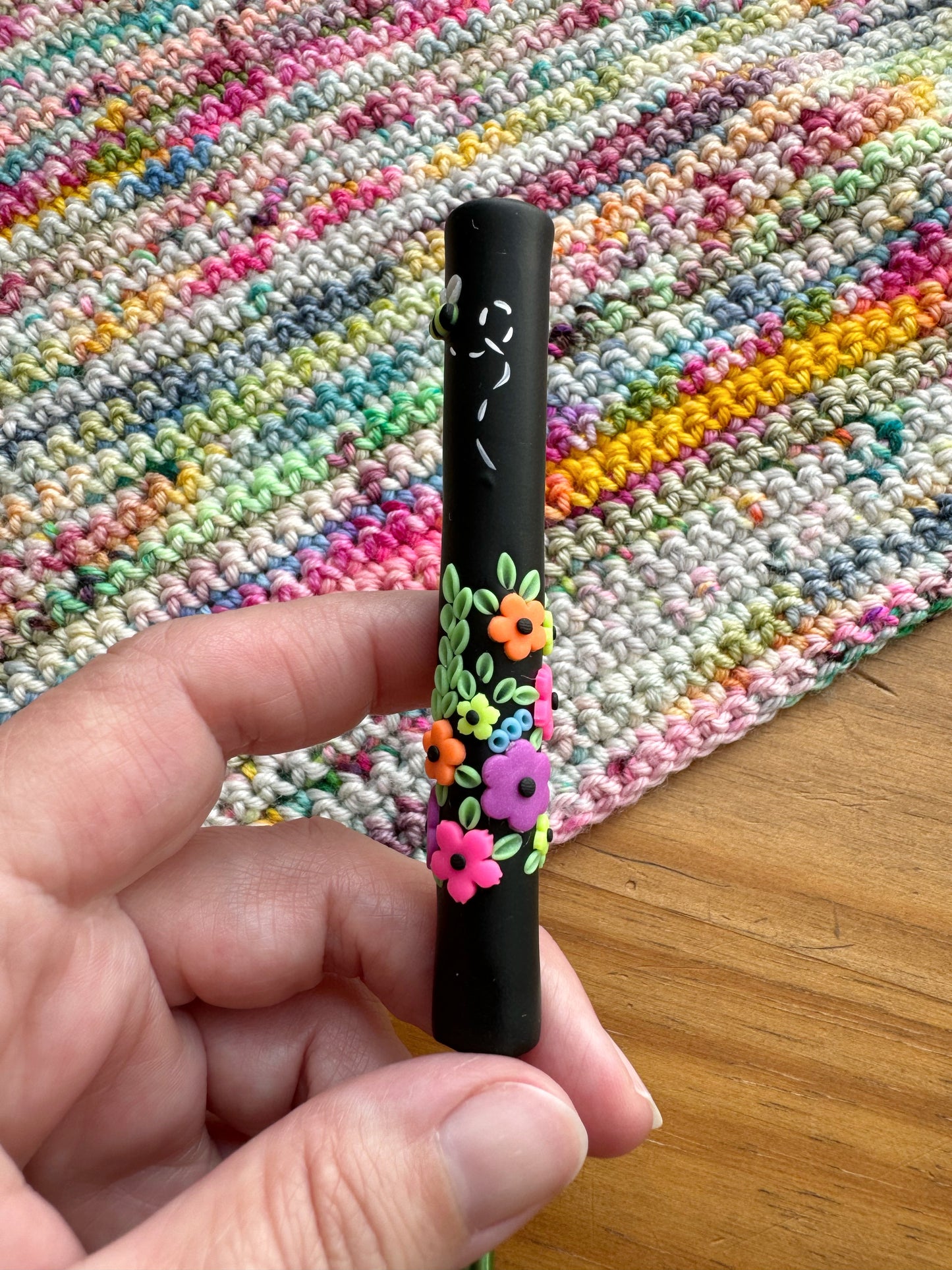 Neon Wildflower Crochet Hook, Polymer Clay Ergonomic Crochet Hook