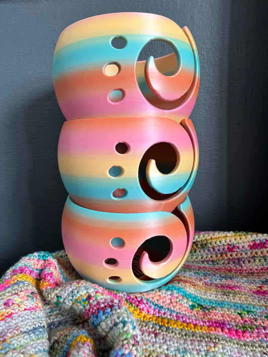 3D Printed Striped Yarn Bowl, Rainbow Yarn Bowl for Knitting and Crochet