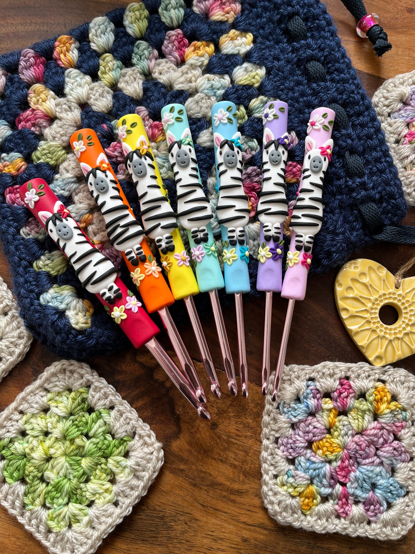 7 Rainbow Zebra Crochet Hooks