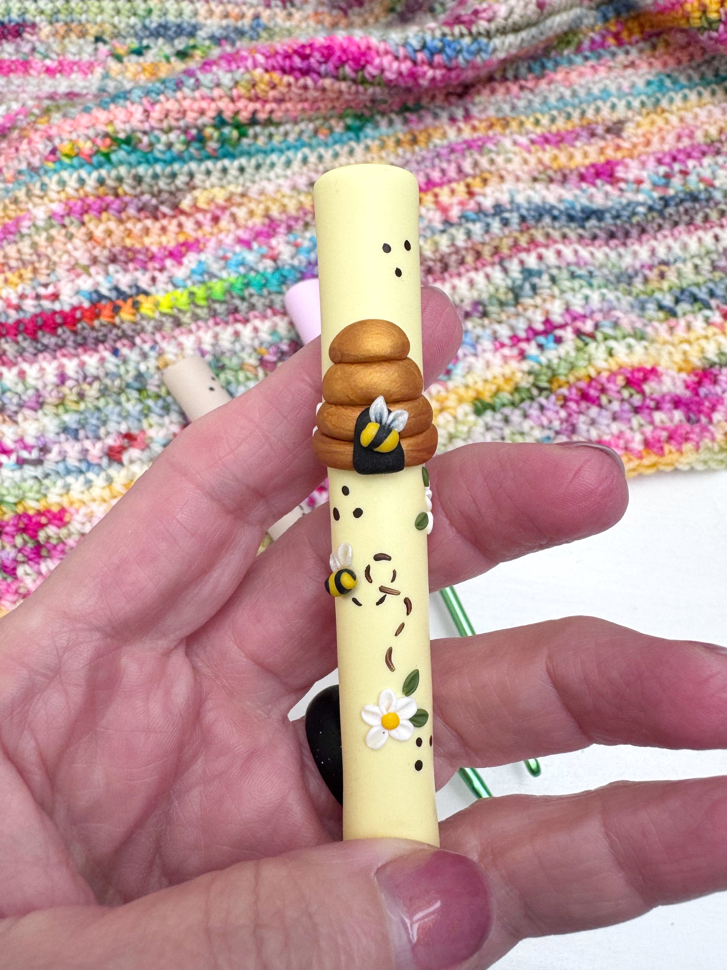 Beehive Crochet Hook, Polymer Clay Ergonomic Crochet Hook